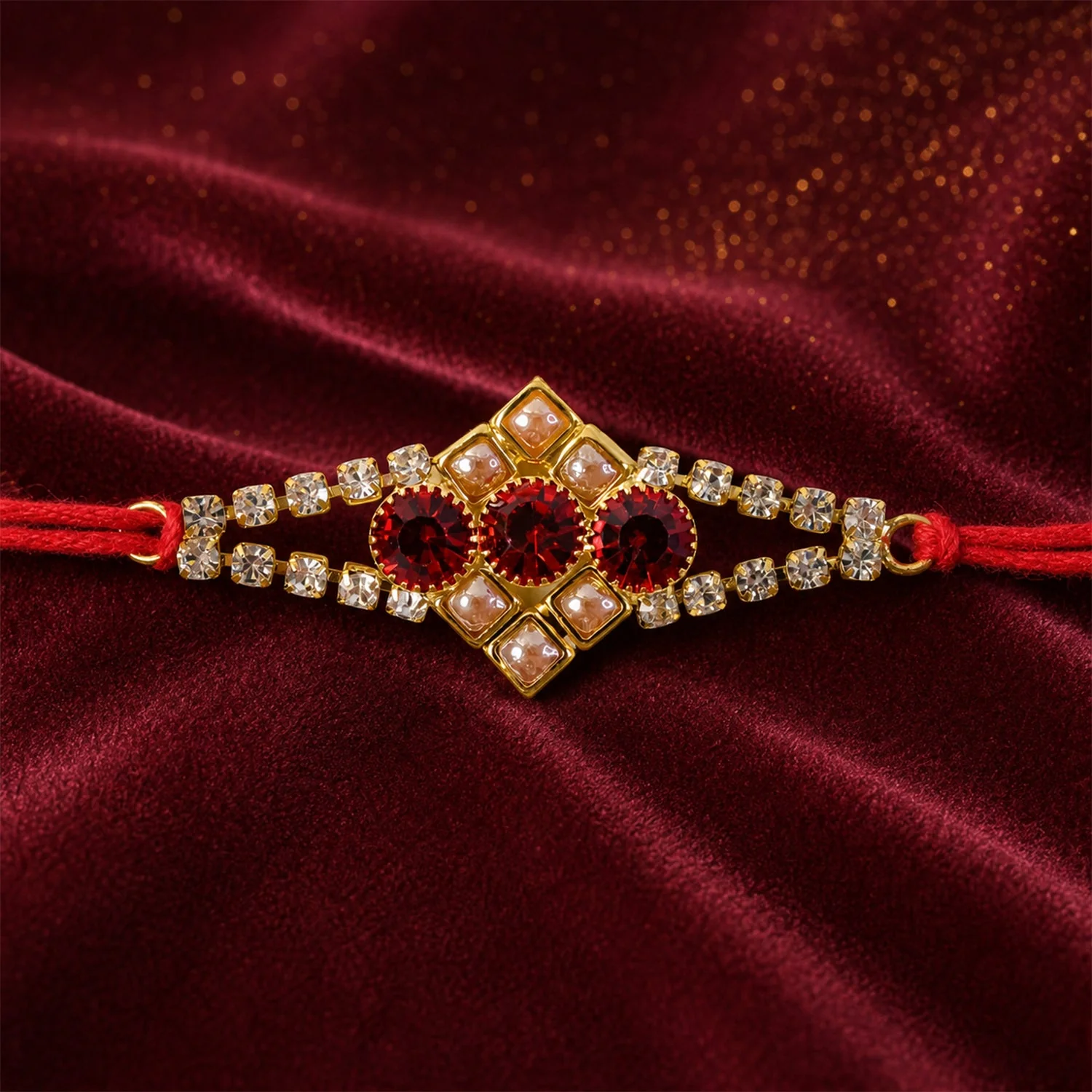 Ruby Floral Stone Bracelet Rakhi for Brother Bhai Raksha Bandhan Festival Special Gift - Image 2