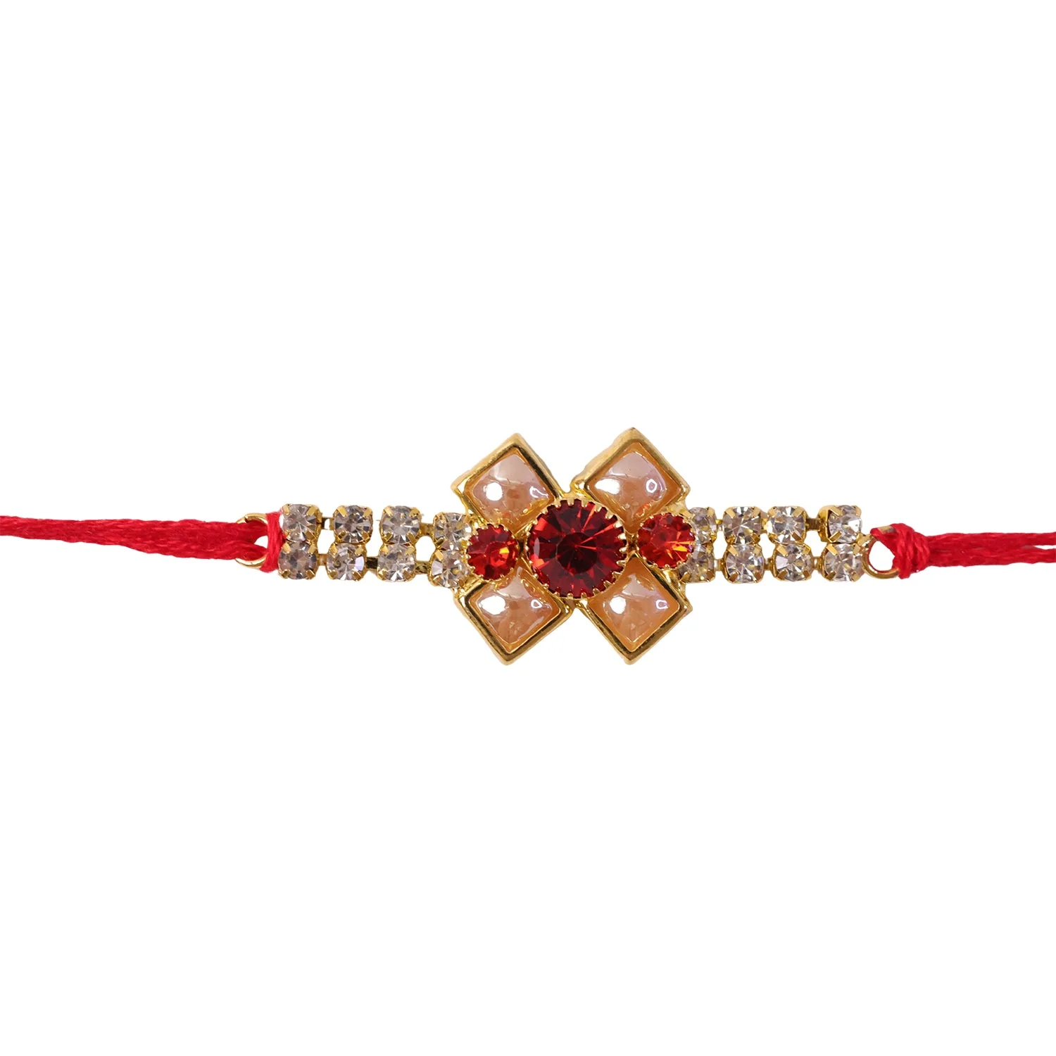 Ruby Flower Pearl Bracelet Rakhi for Brother Bhai Raksha Bandhan Festival Special Gift - Image 4