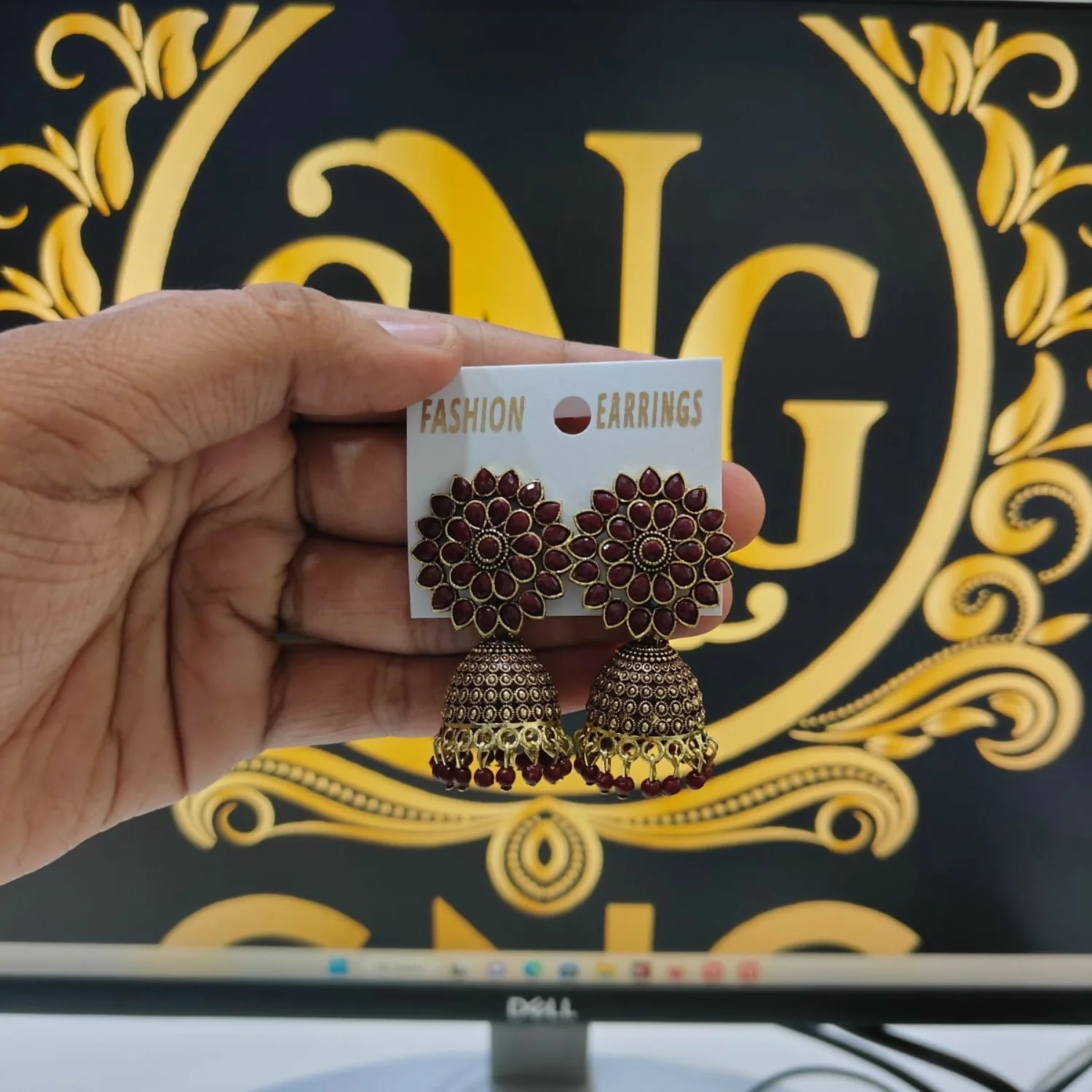 Ruby Red Floral Jhumka Earrings for Women with Pearl Drops | Traditional Ethnic Jewellery - Image 4