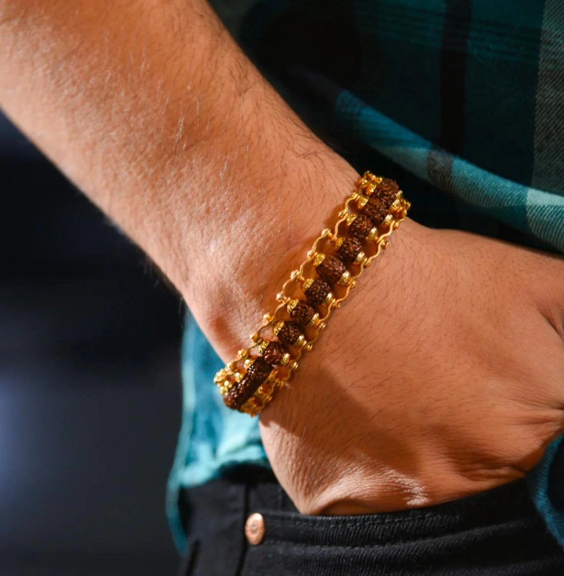5 Mukhi Rudraksha Bracelet – Spiritual Gold-Plated | BBJ - Image 2