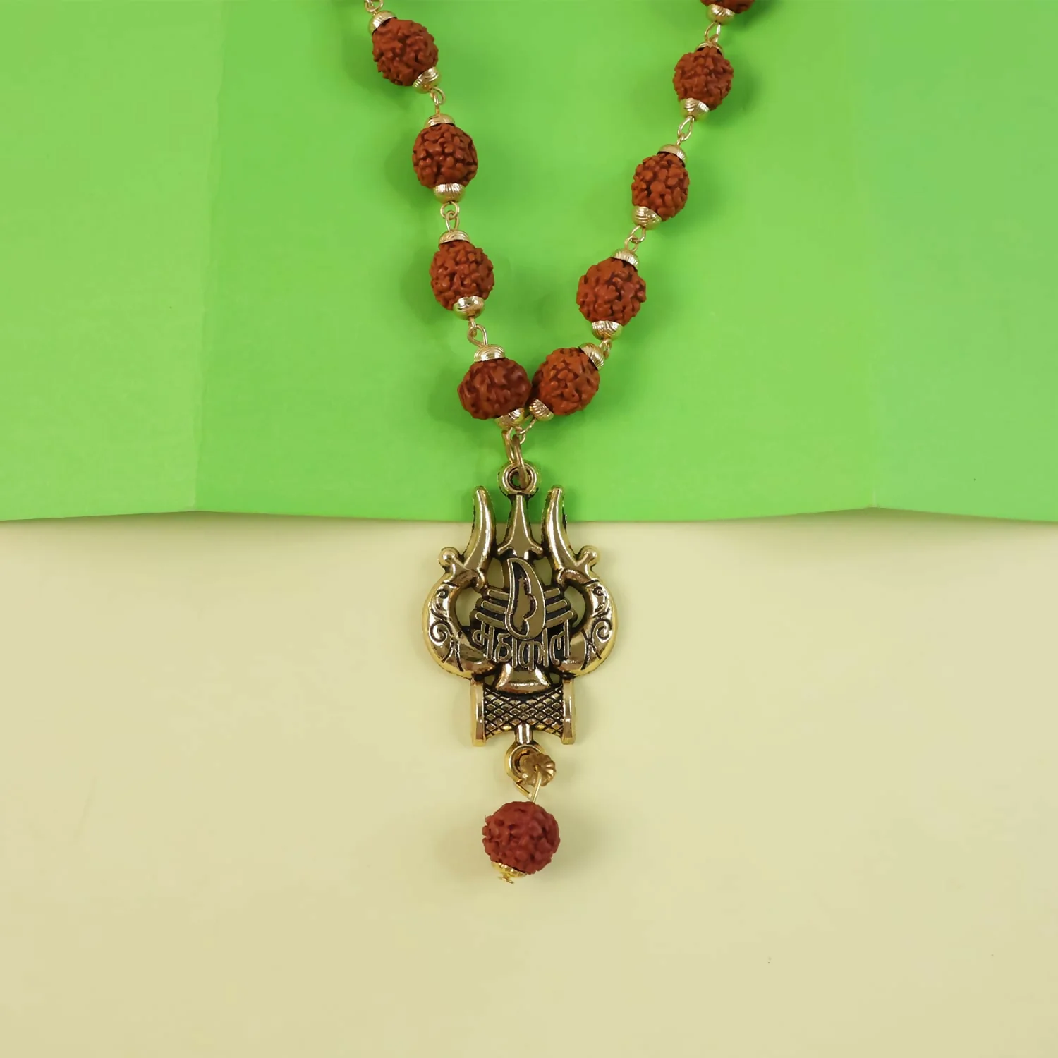 Rudraksha Mala with Mahakal Trishul Pendant – Sacred Spiritual Jewelry - Image 2