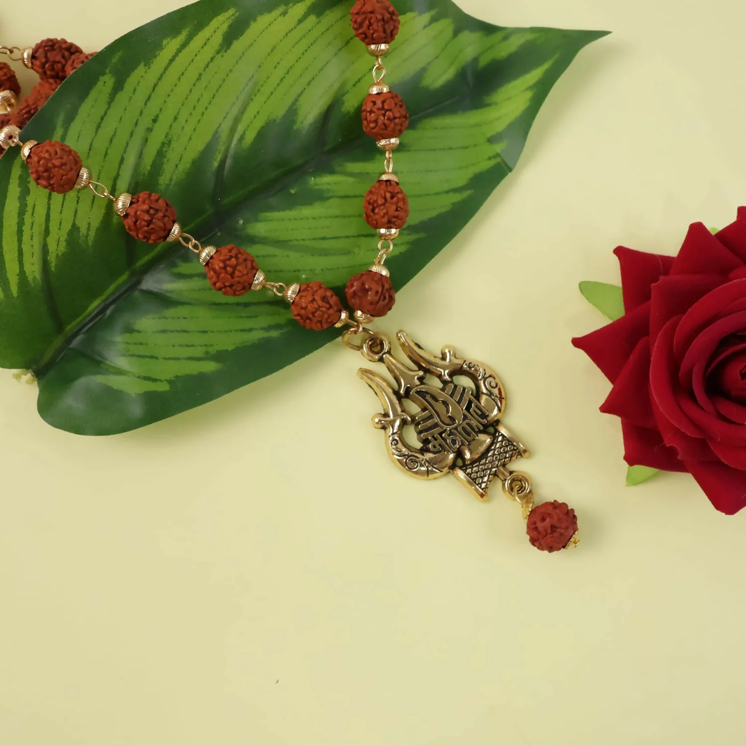 Rudraksha Mala with Mahakal Trishul Pendant – Sacred Spiritual Jewelry - Image 3