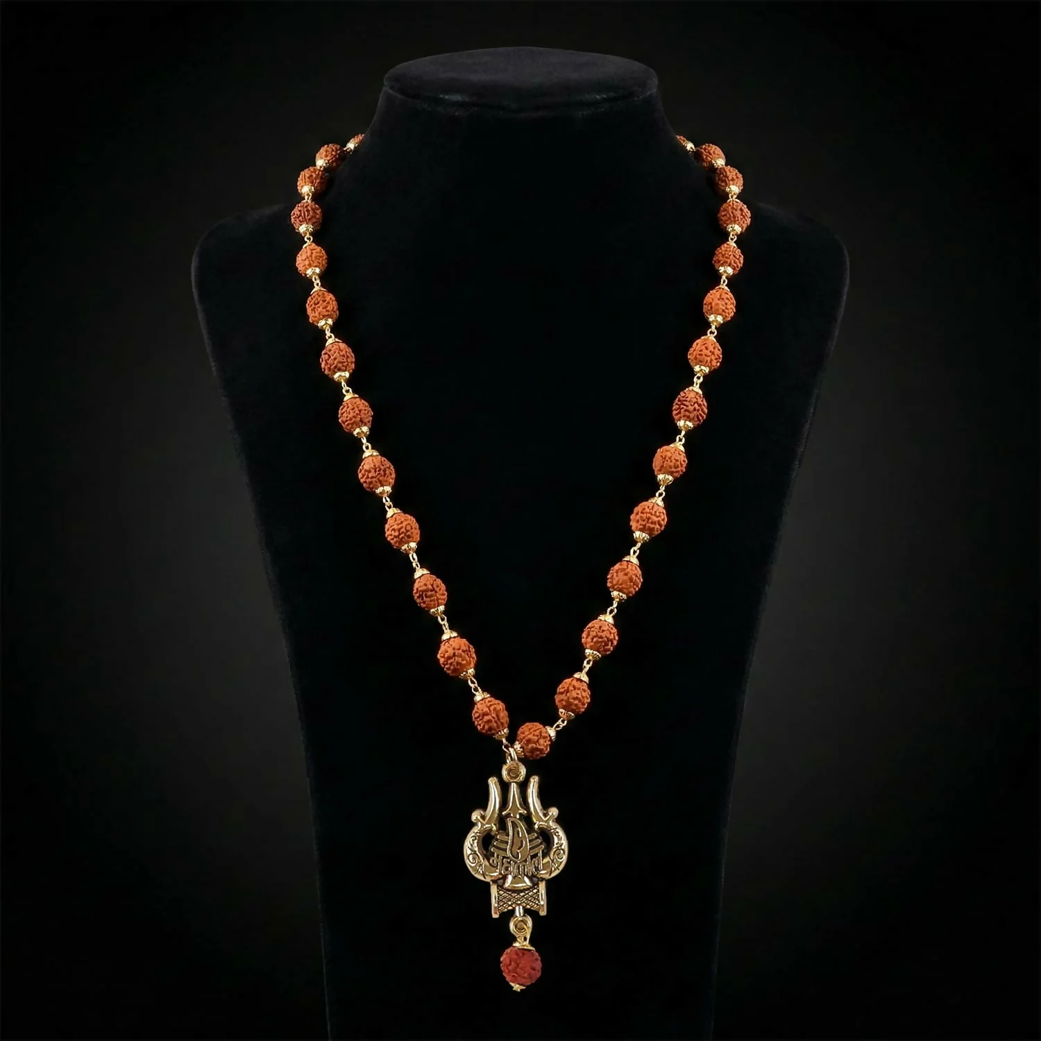 Rudraksha Mala with Mahakal Trishul Pendant – Sacred Spiritual Jewelry - Image 4