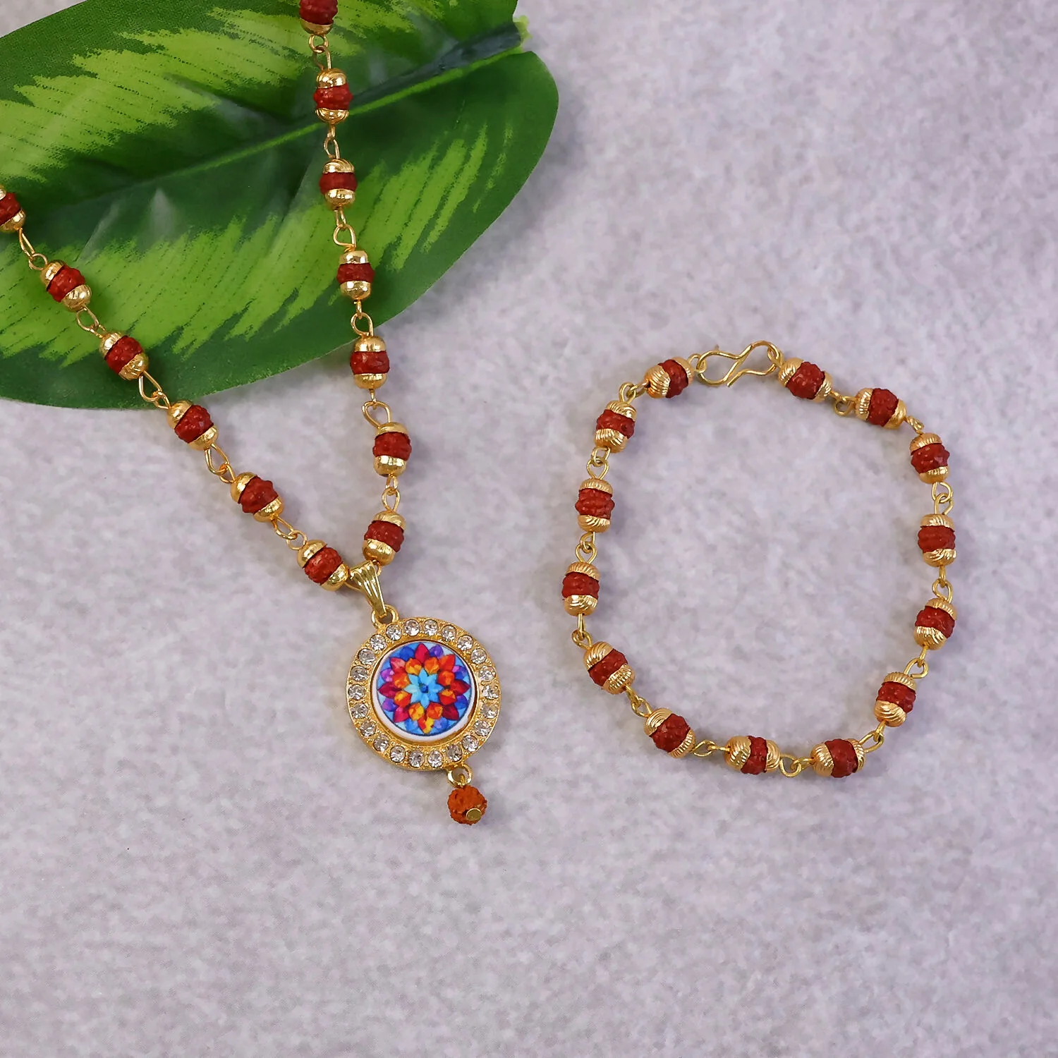 Rudraksha Necklace & Bracelet Set – Elegant Traditional Jewelry - Image 2