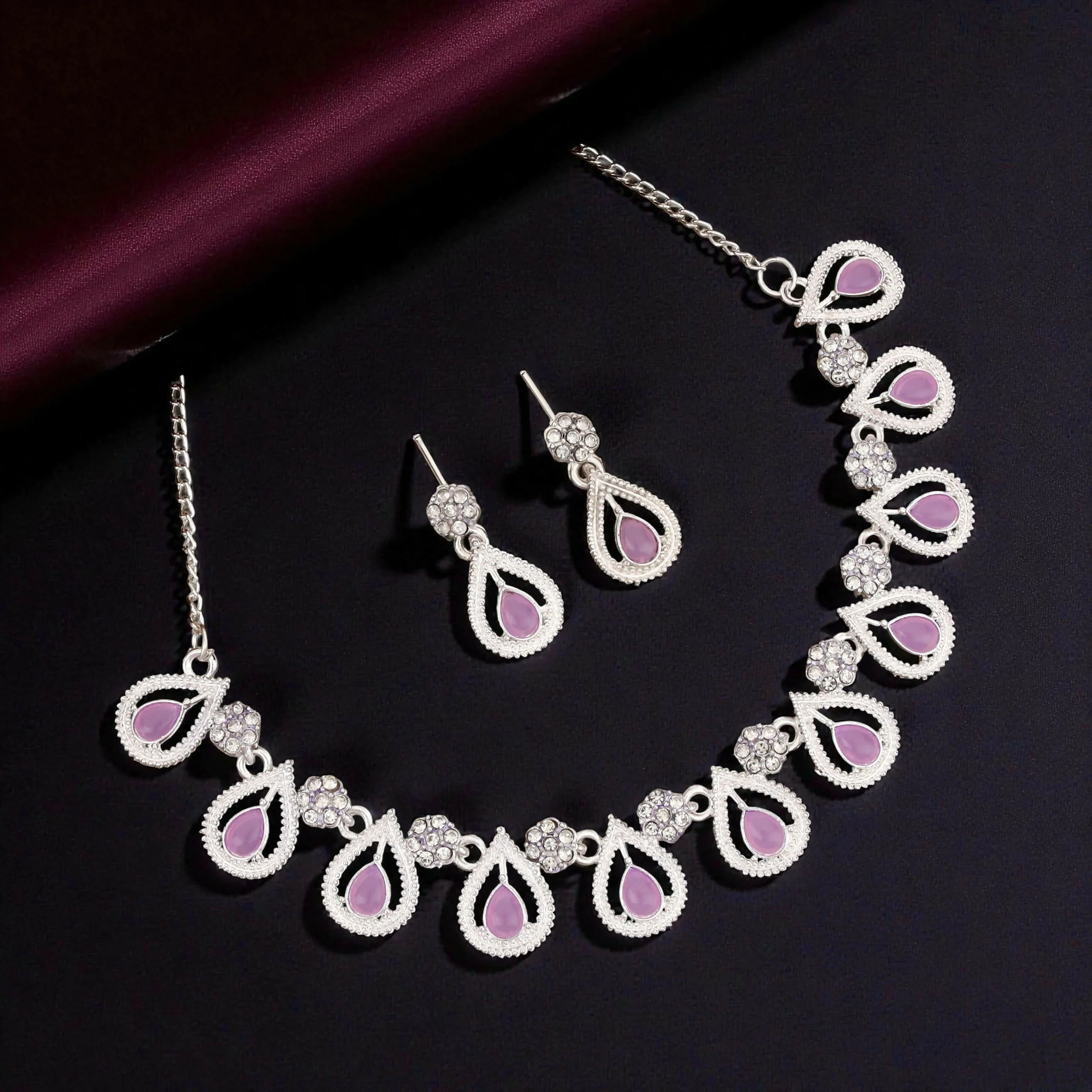 Oxidized Silver Choker Set – Vibrant Purple & Emerald Stones - Image 3