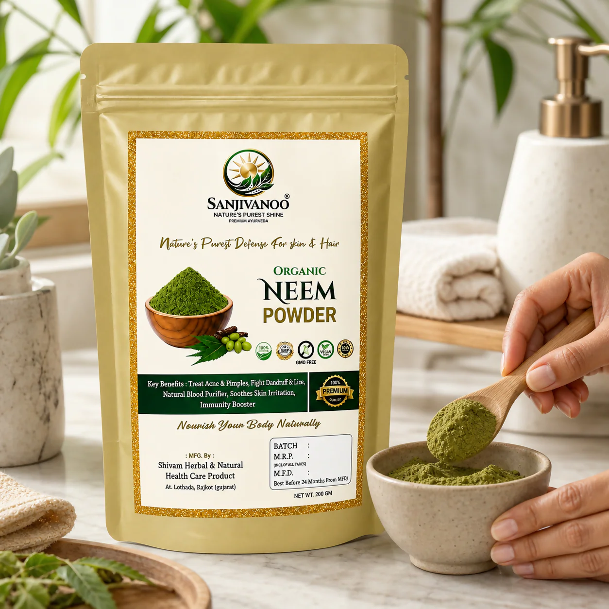 Sanjivanoo Neem Powder Skin Detox Anti Acne Herbal Care (200 GM)
