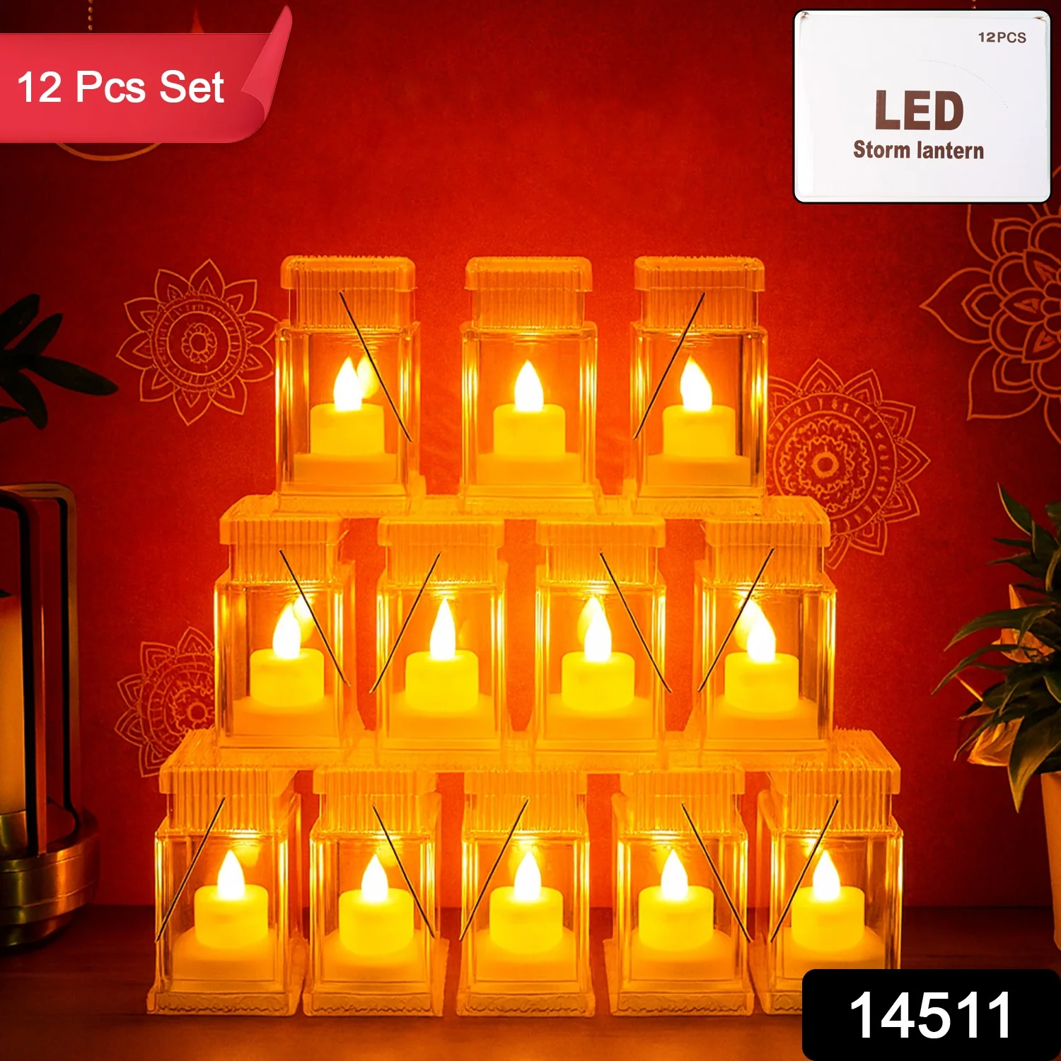 LED Storm Lantern Decorative Lights – Set of 12 Battery-Operated Flameless Lanterns - Image 2