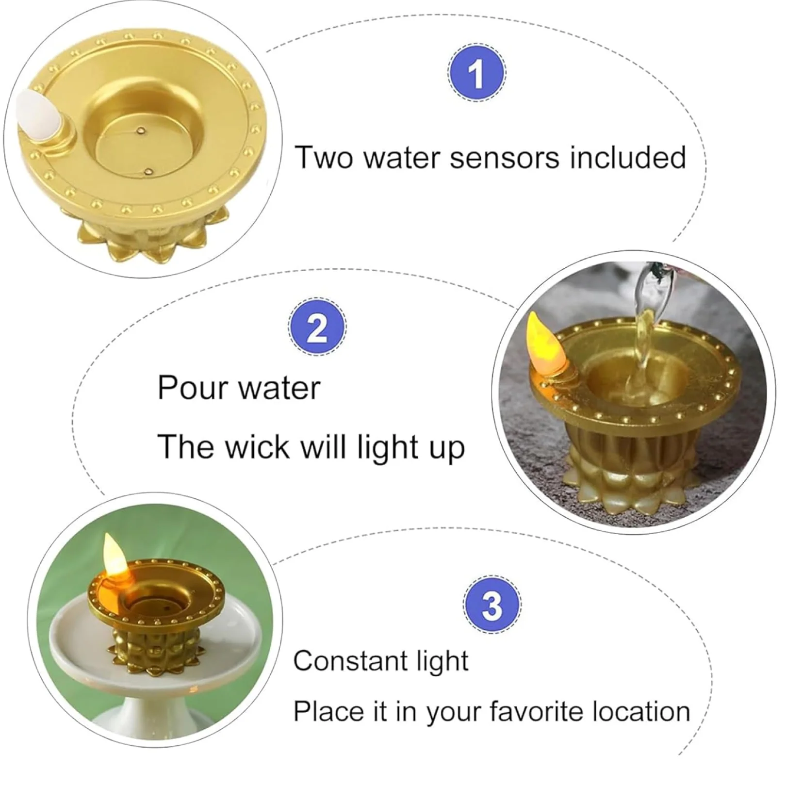 Water Sensor LED Diyas Set – Flameless Golden for Festive Decor - Image 5