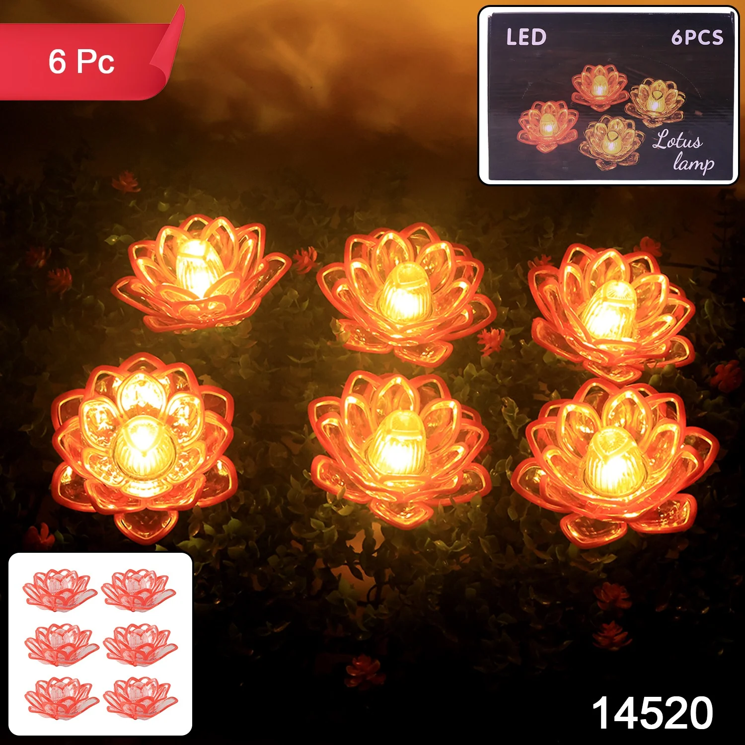 Lotus Shaped LED Flameless Candles – Set of 6 Decorative Lights - Image 2
