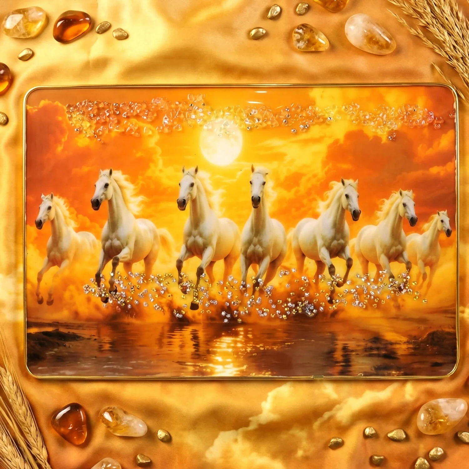 Sunset Wall Art Frame – Elegant Seven Horse Canvas Decor - Image 5