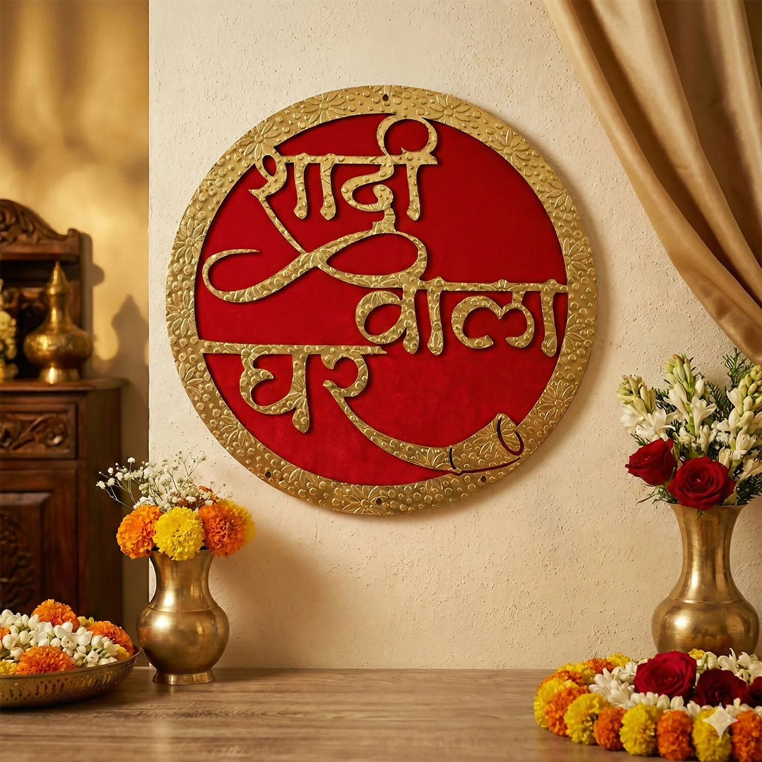 Shadi Wala Ghar Wall Hanging – Red & Gold Wedding Entrance Decor - Image 2