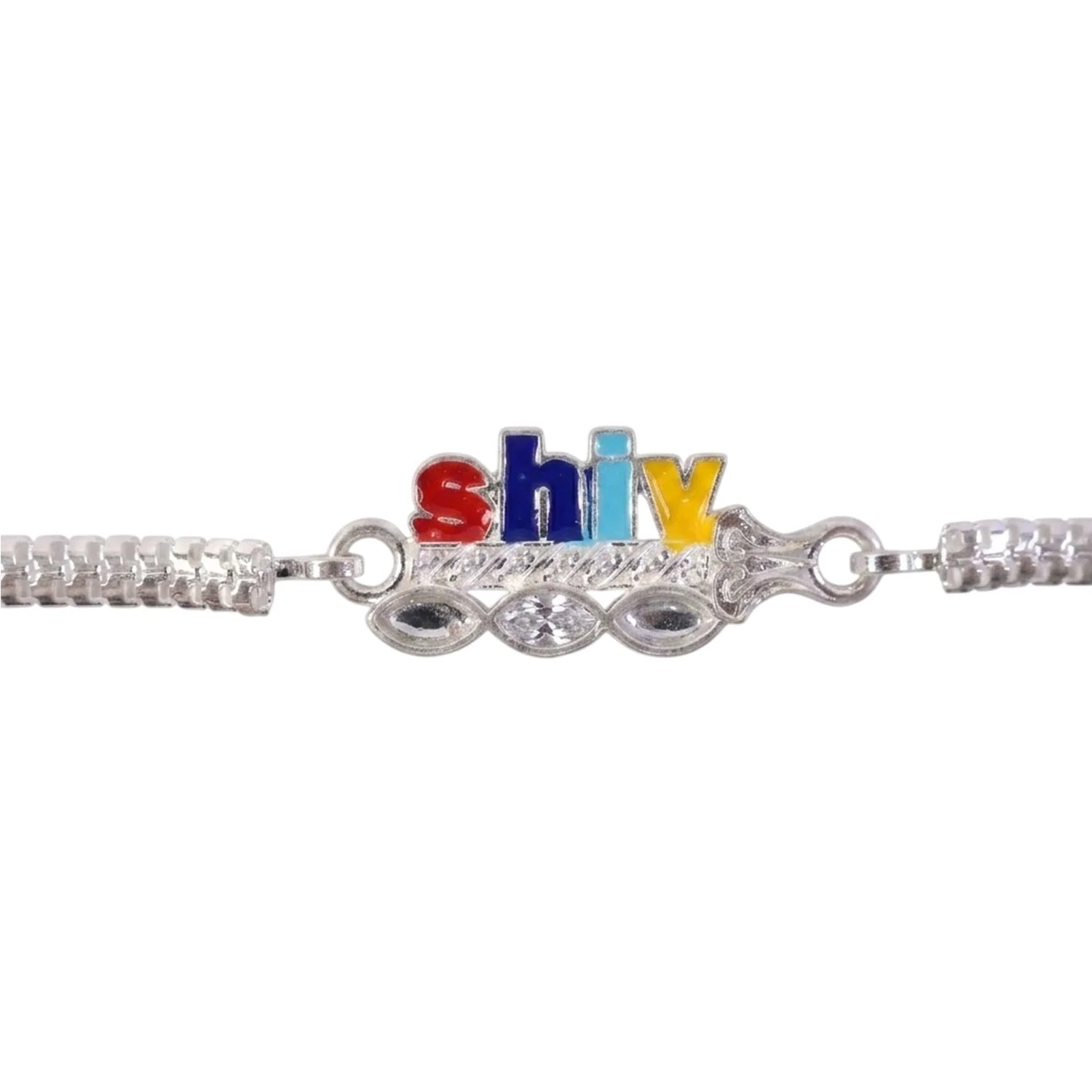 Shiv text Meenakari Kundan Stone Chain Rakhi for Brother - Image 5