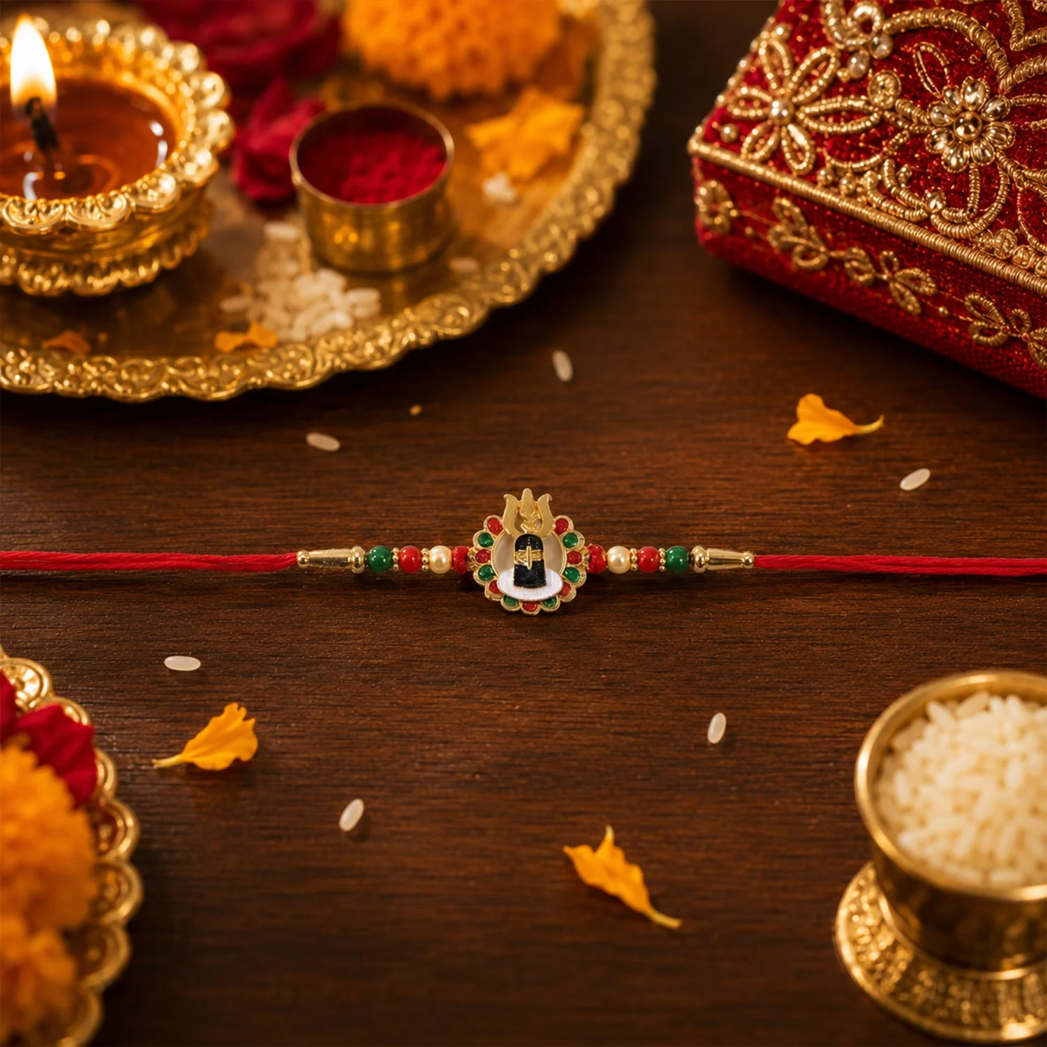 Shivling Design Rakhi, Traditional Beaded Raksha Bandhan Gift - Image 2