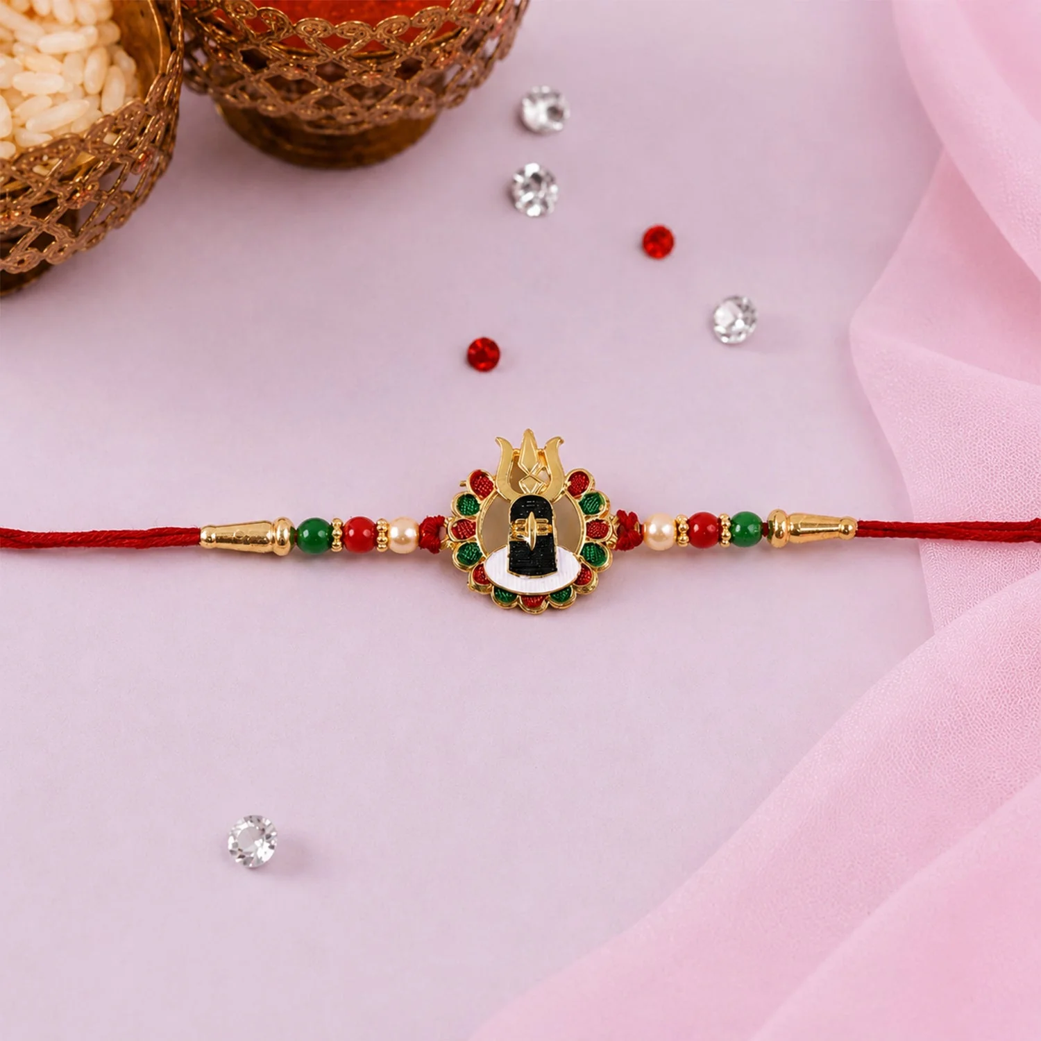 Shivling Design Rakhi, Traditional Beaded Raksha Bandhan Gift - Image 4