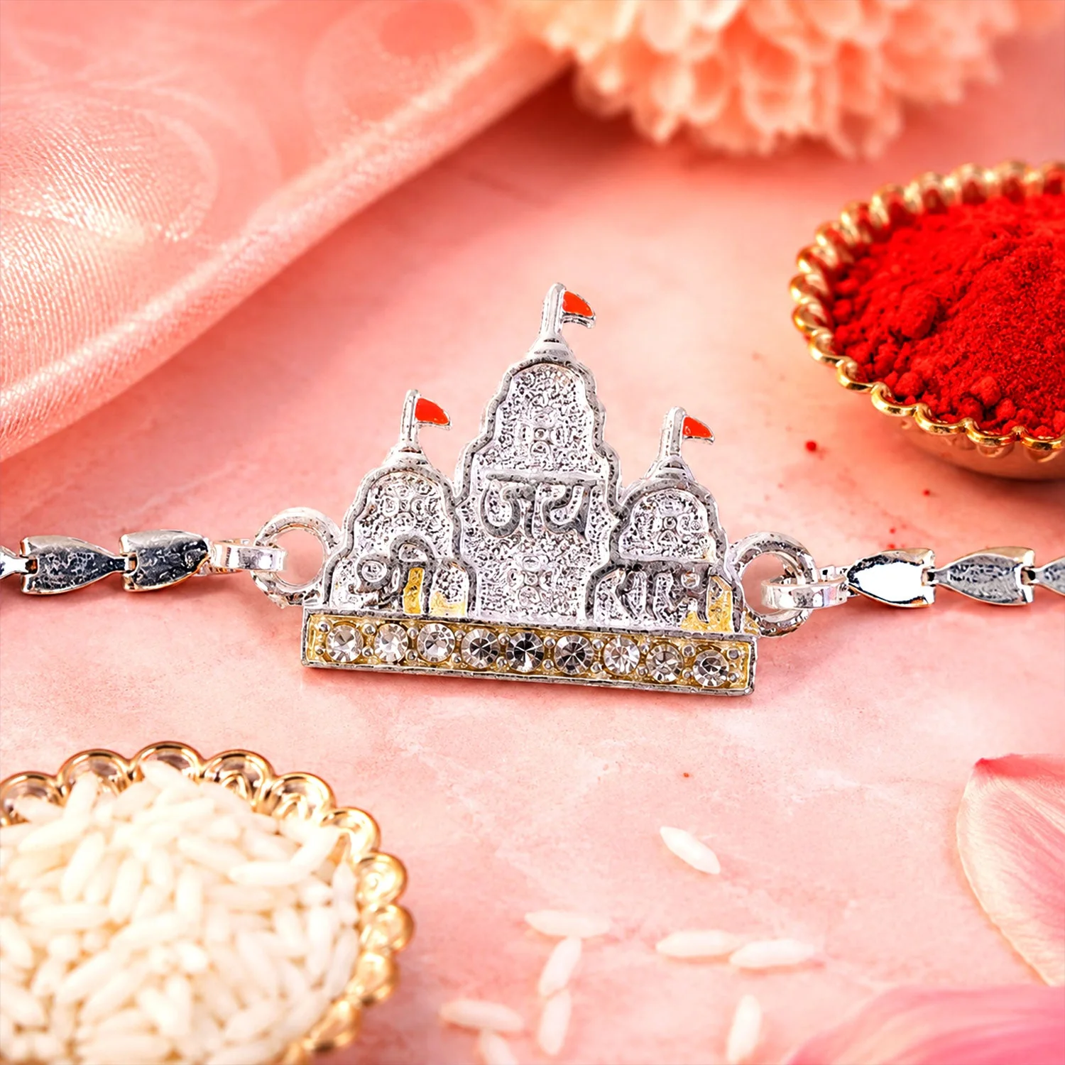 Ram Mandir Rakhi for Brother – Stone Studded Chain Design - Image 4