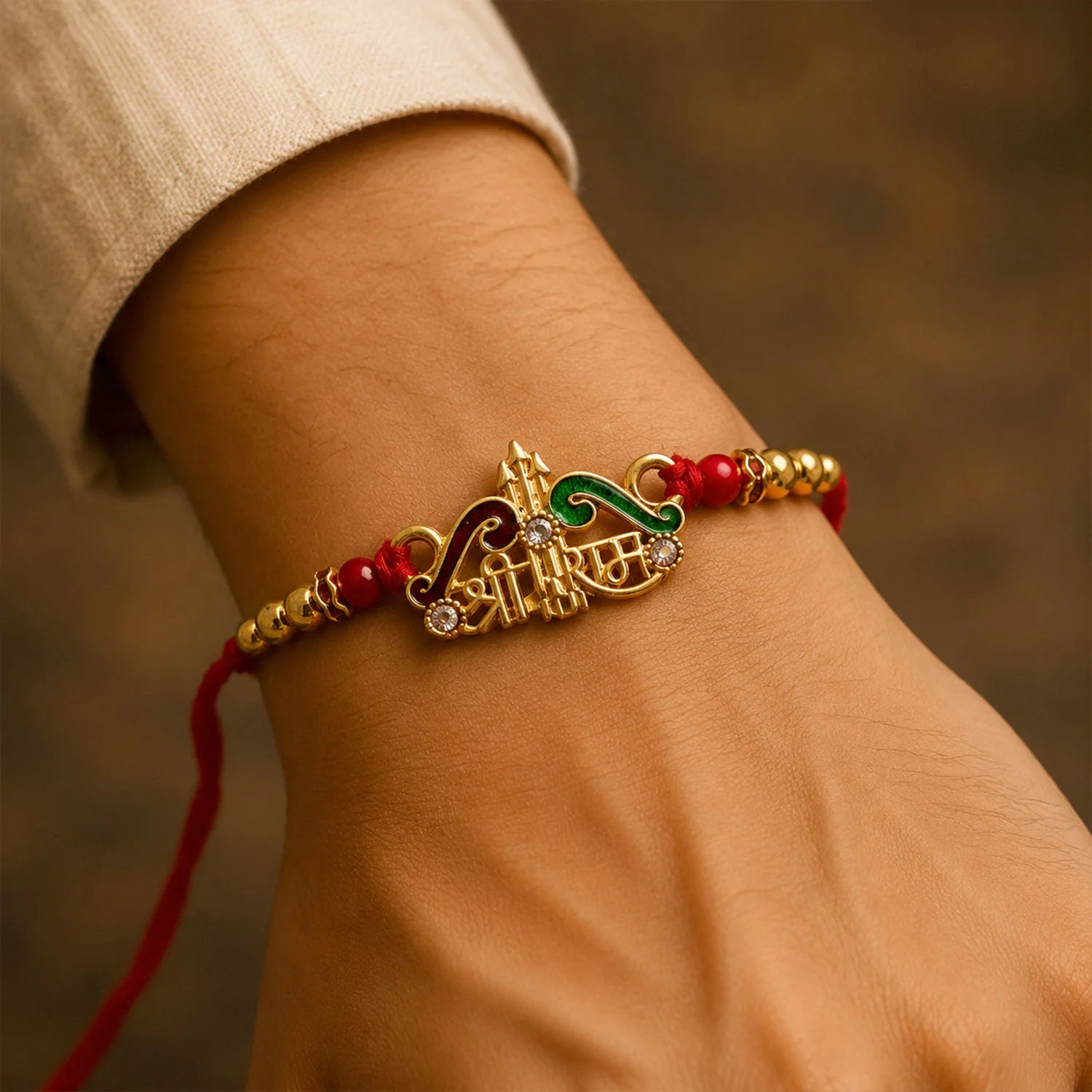 Shree Ram Text Stone Studded Designer Rakhi for Brother - Image 3