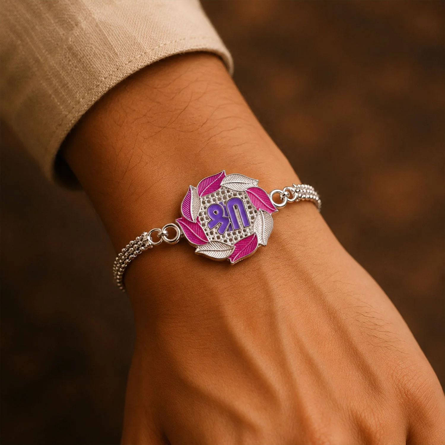 Shree Text Floral Stone Designer Chain Rakhi for Brother - Image 2
