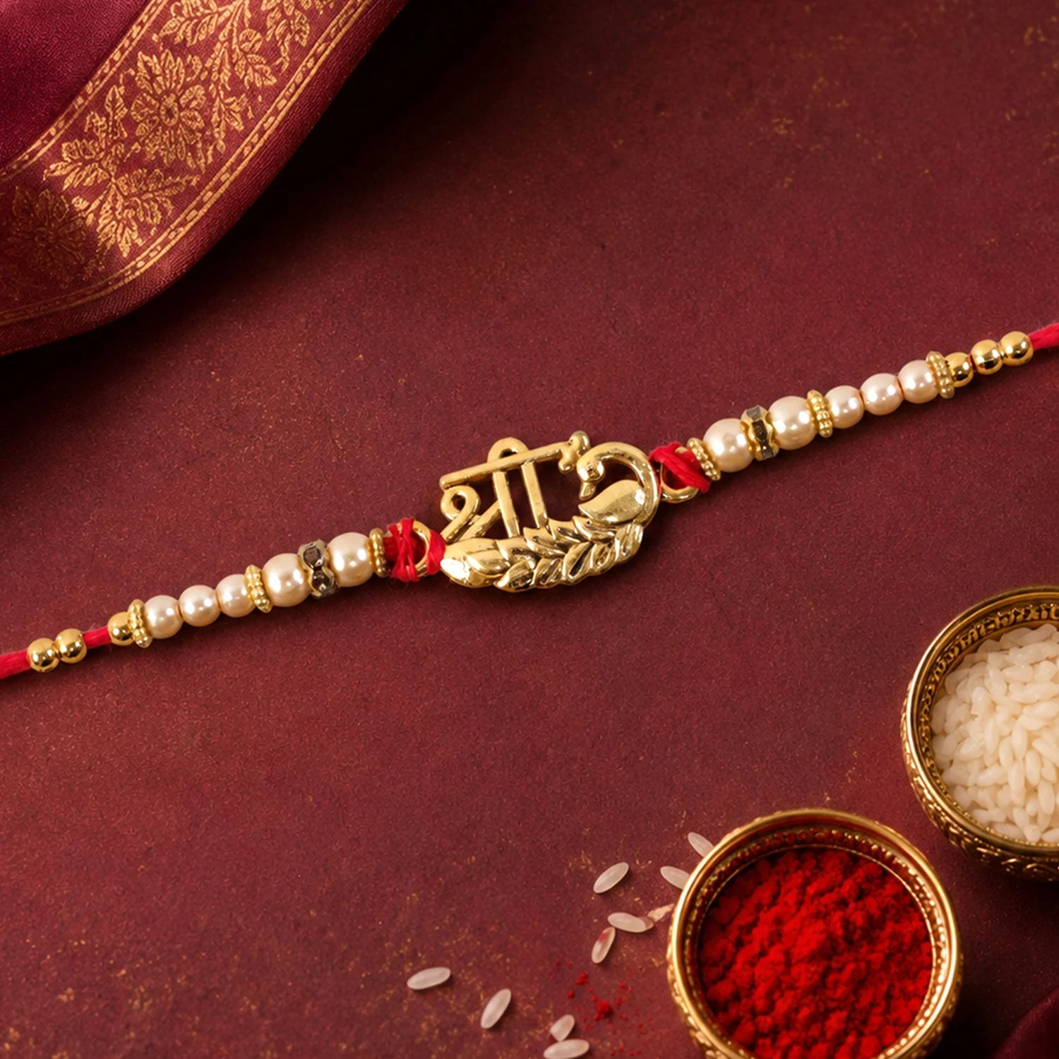 Shree Text Leaf Motif Premium Traditional Designer Rakhi for Brother - Image 3