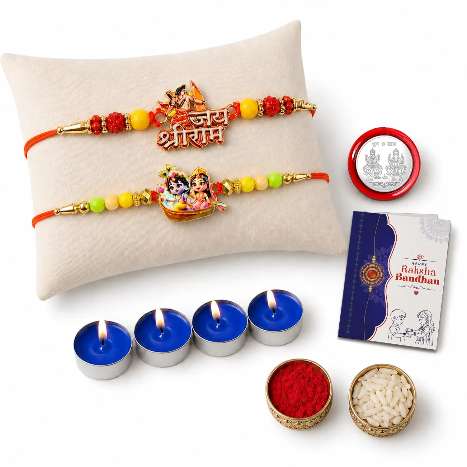Shri Ram Rakhi Combo - Raksha Bandhan Gift with Tealight Candles 4pcs, Pack of 6 - Image 3