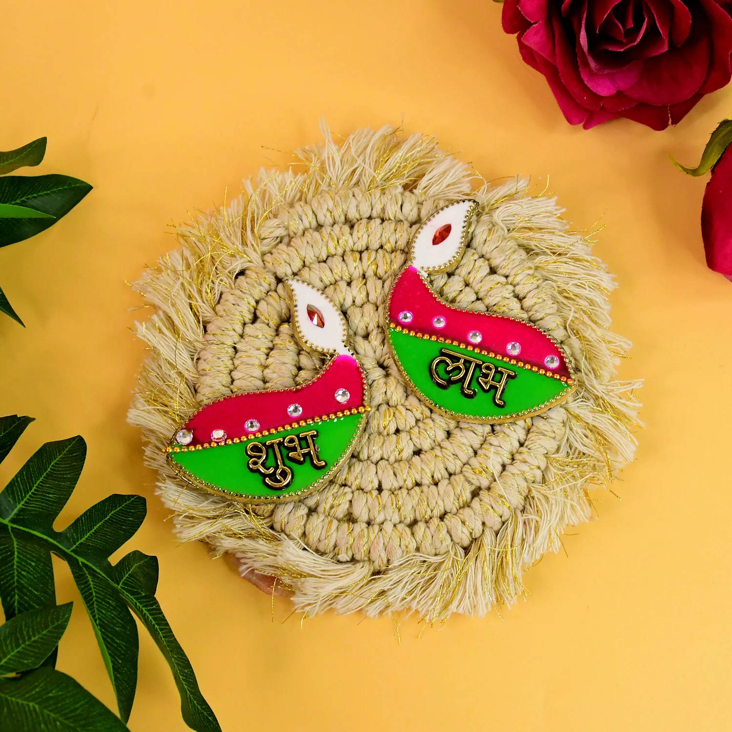 Shubh Labh Diya Wall Hangings – Set of 2 Decorative Pieces - Image 6