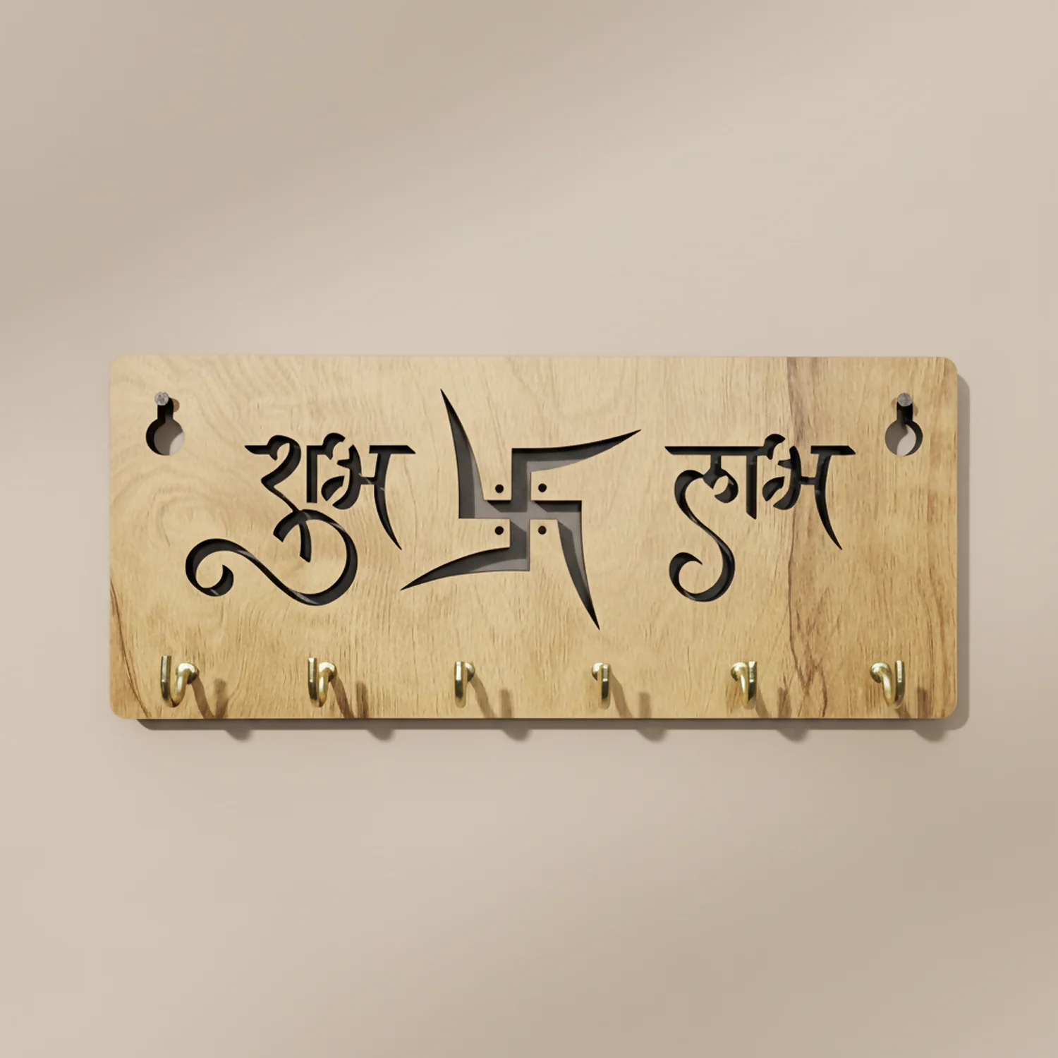 Wooden Key Holder – Vastu Shubh Labh Swastik Design - Image 2