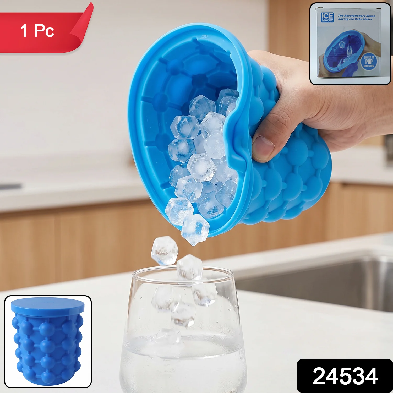 Silicone Ice Cube Maker Cup Squeeze to Pop Mould with Lid Space Sav... - Image 2