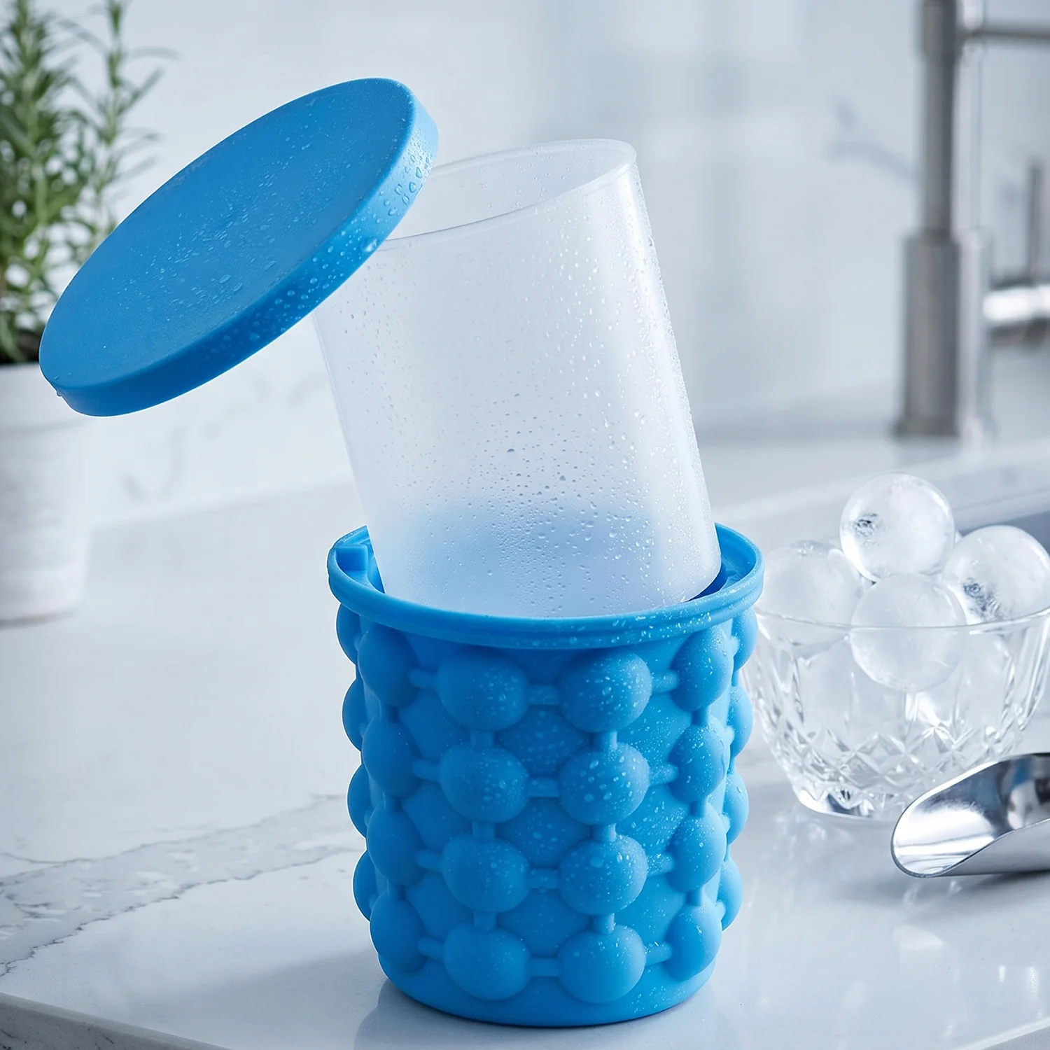 Silicone Ice Cube Maker Cup Squeeze to Pop Mould with Lid Space Sav... - Image 8