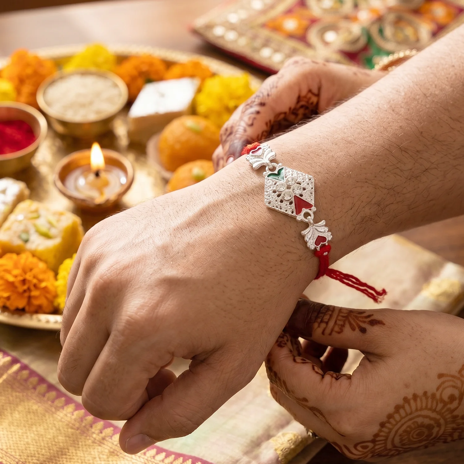 Silver Elephant Charm Rakhi – Elegant Festive Gift for Brother - Image 4