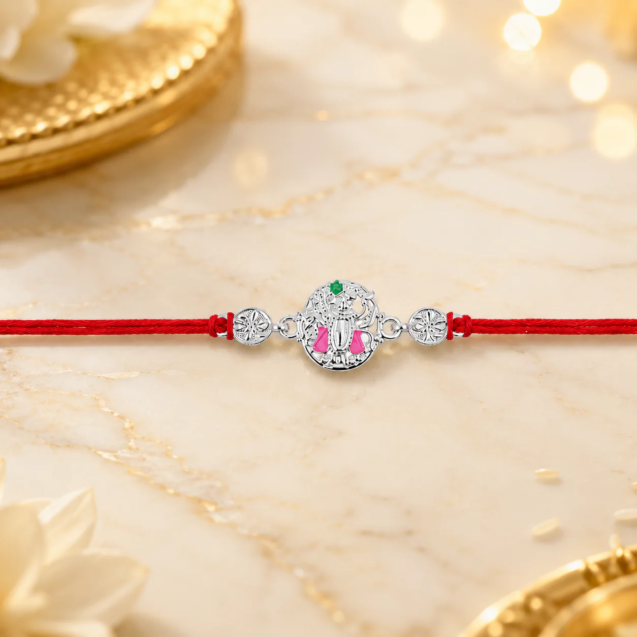Silver Floral Meenakari Rakhi – Elegant Traditional Design for Raksha Bandhan - Image 6