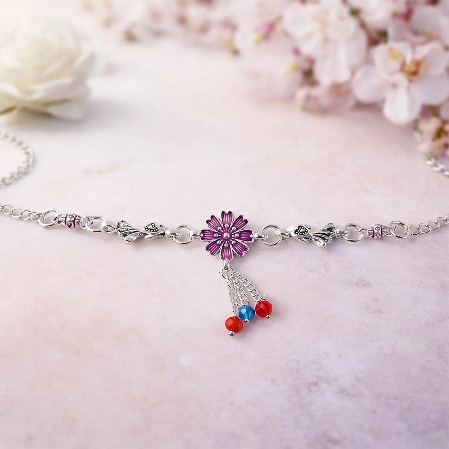 Silver Flower Charm Bracelet – Feminine & Adjustable Fit - Image 4