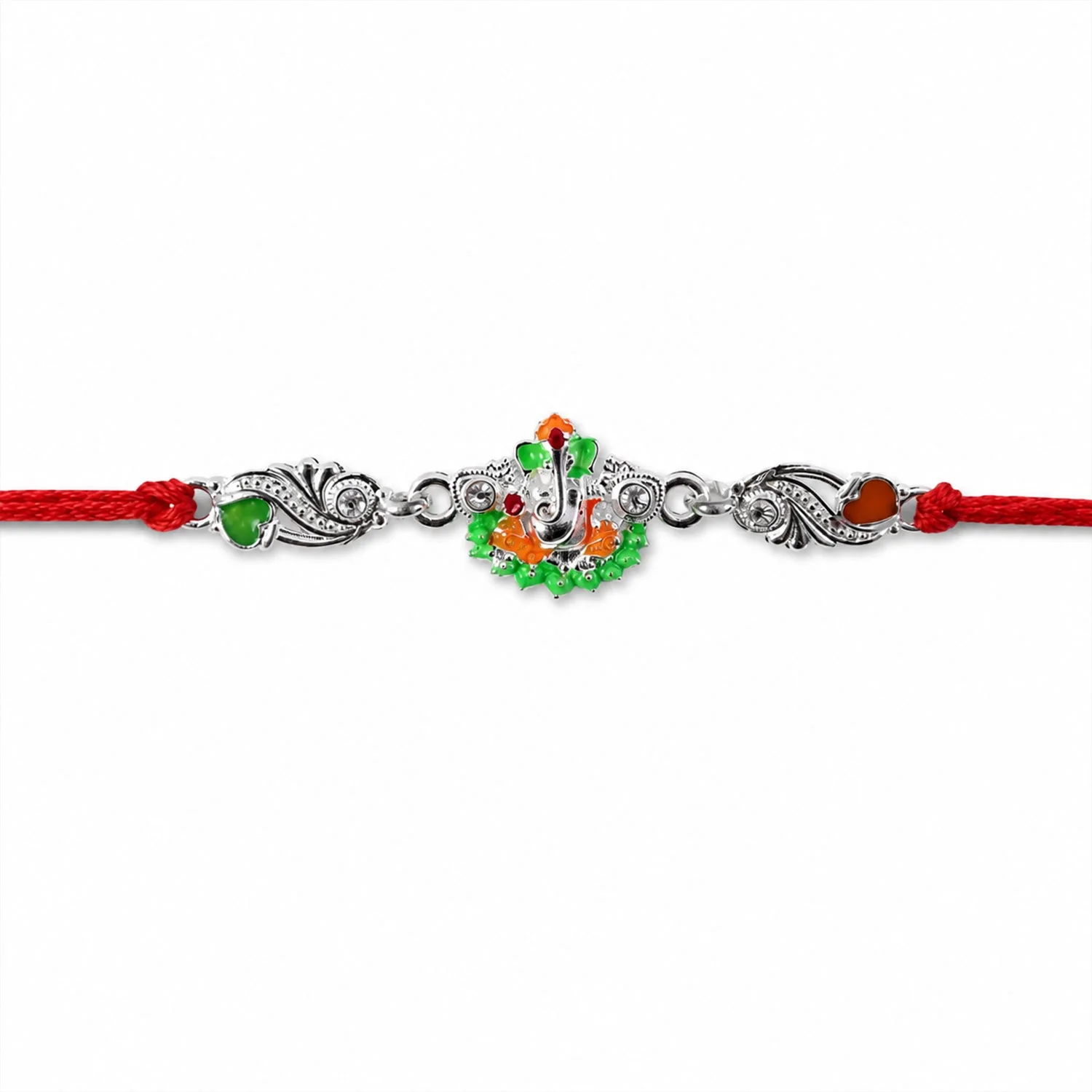 Rakhi – Elegant Silver Ganesh Charm with Red Dori for Brother - Image 5