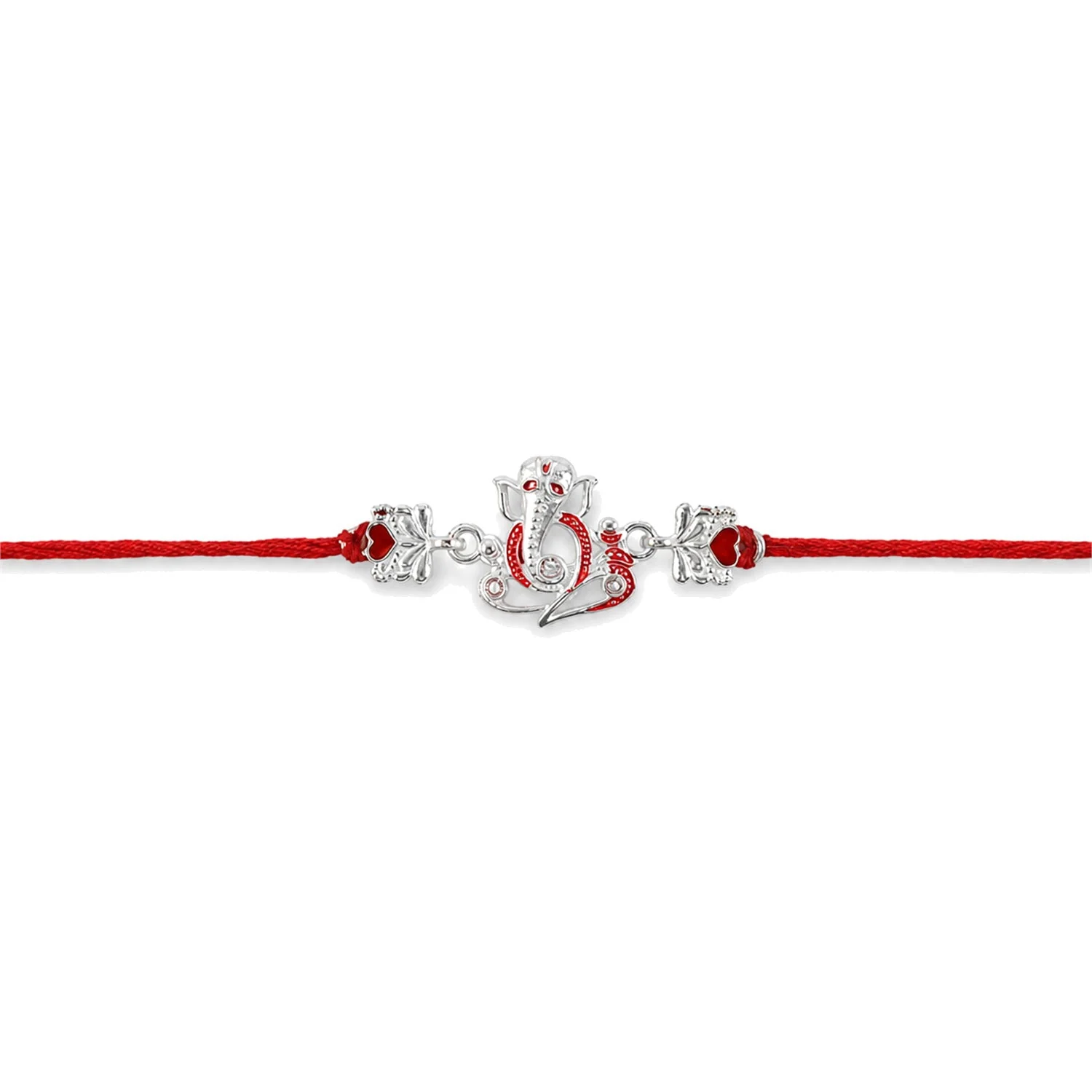 Silver Ganpati Heart Charm Rakhi – Stylish & Lightweight Dori - Image 5