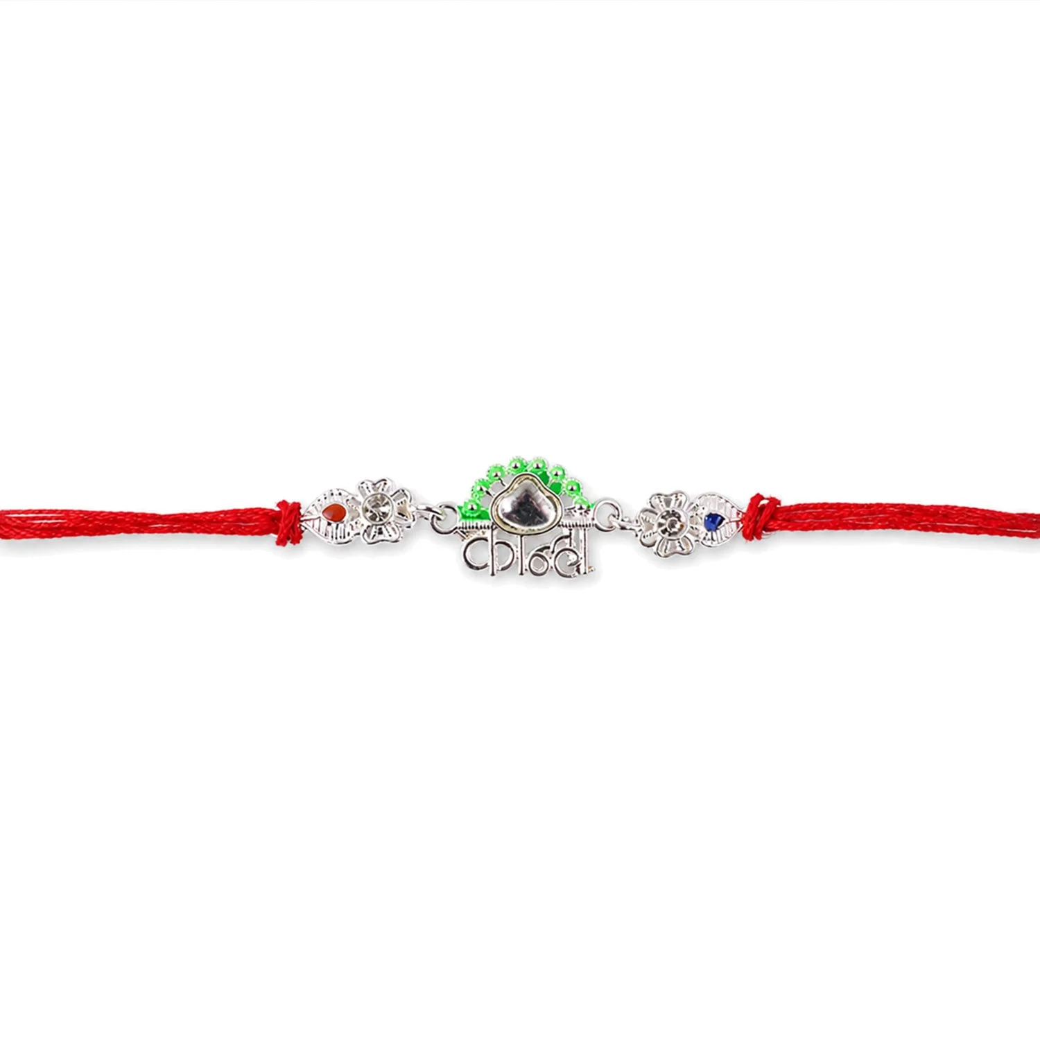 Rakhi for Brother – Traditional Silver Kanha Mor Charm with Dori - Image 5