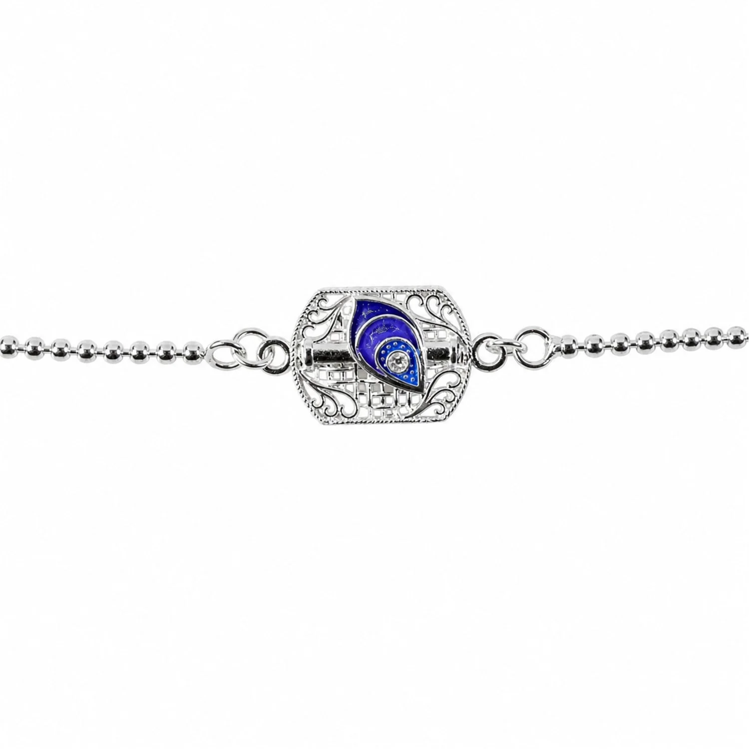 Silver Peacock Enamel Charm Chain Bracelet Rakhi – Elegant Festival Accessory - Image 5