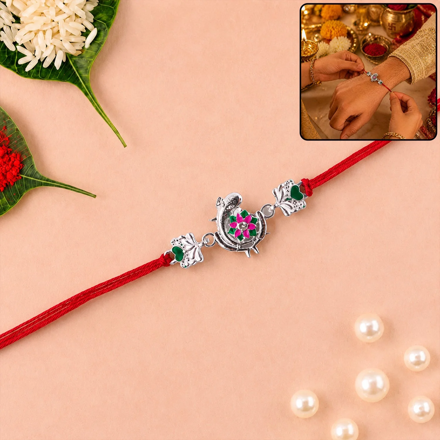 Rakshabandhan Silver Peacock Heart Rakhi – Unique Traditional Design