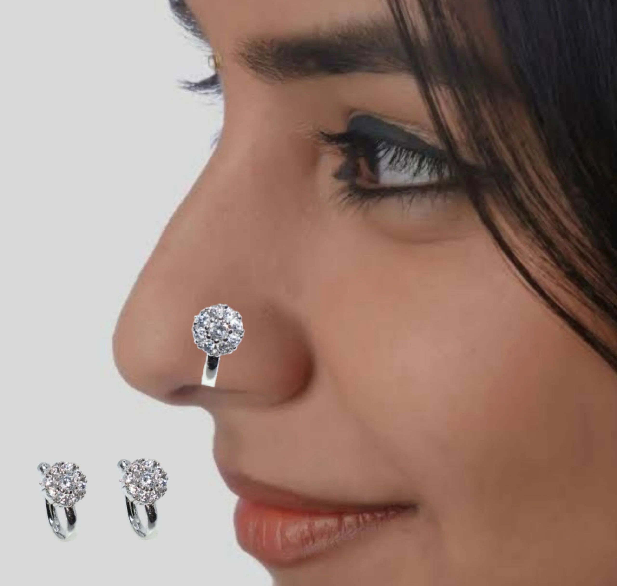 Clip-On Nose Ring – Silver-Plated AD Combo Pack of 2