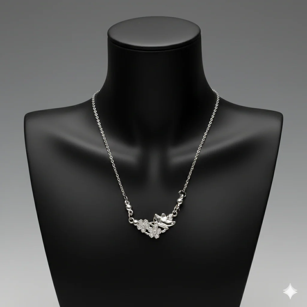 Silver Plated Butterfly Pendant Necklace – Elegant Floral Design - Image 3