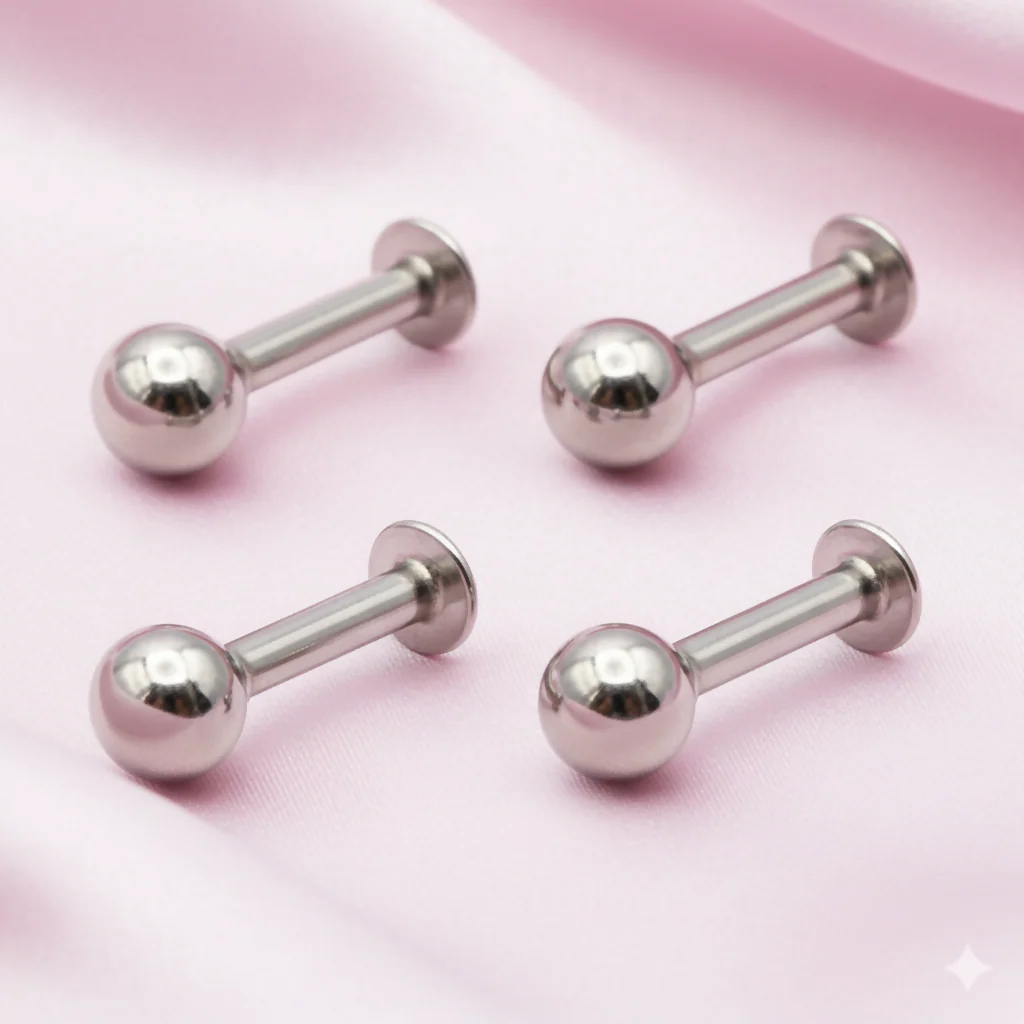 Labret Stud Nosepin Combo Pack – Comfortable Silver Plated Set of 4 - Image 2