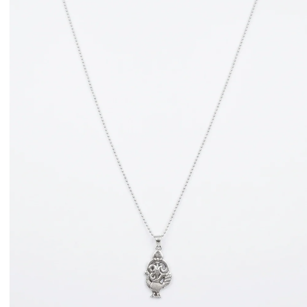 Silver-Plated Peacock Pendant Chain – Elegant Ethnic Necklace for Men - Image 3