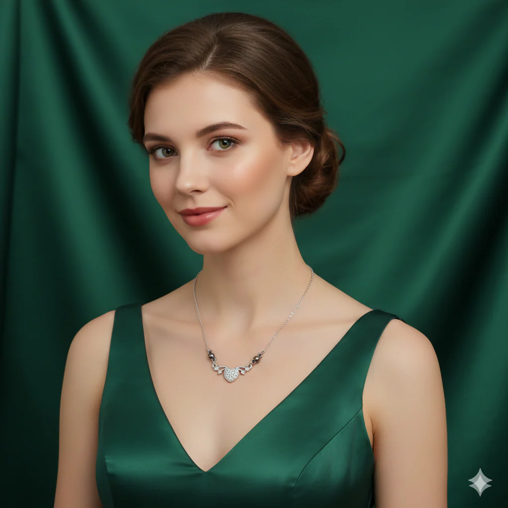 Crystal Heart Wing Necklace – Elegant Silver Pendant for Women - Image 2