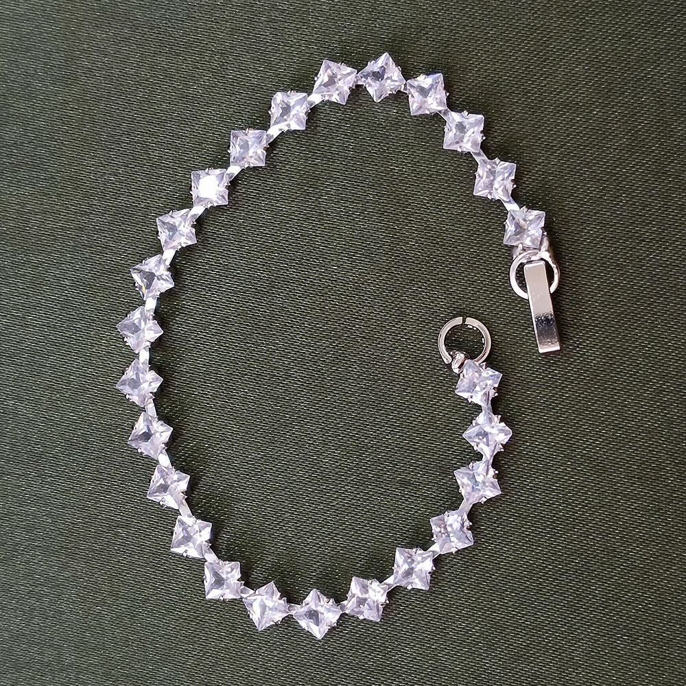 Silver Plated Bracelet – Elegant Square AD Stone Chain for Women - Image 4