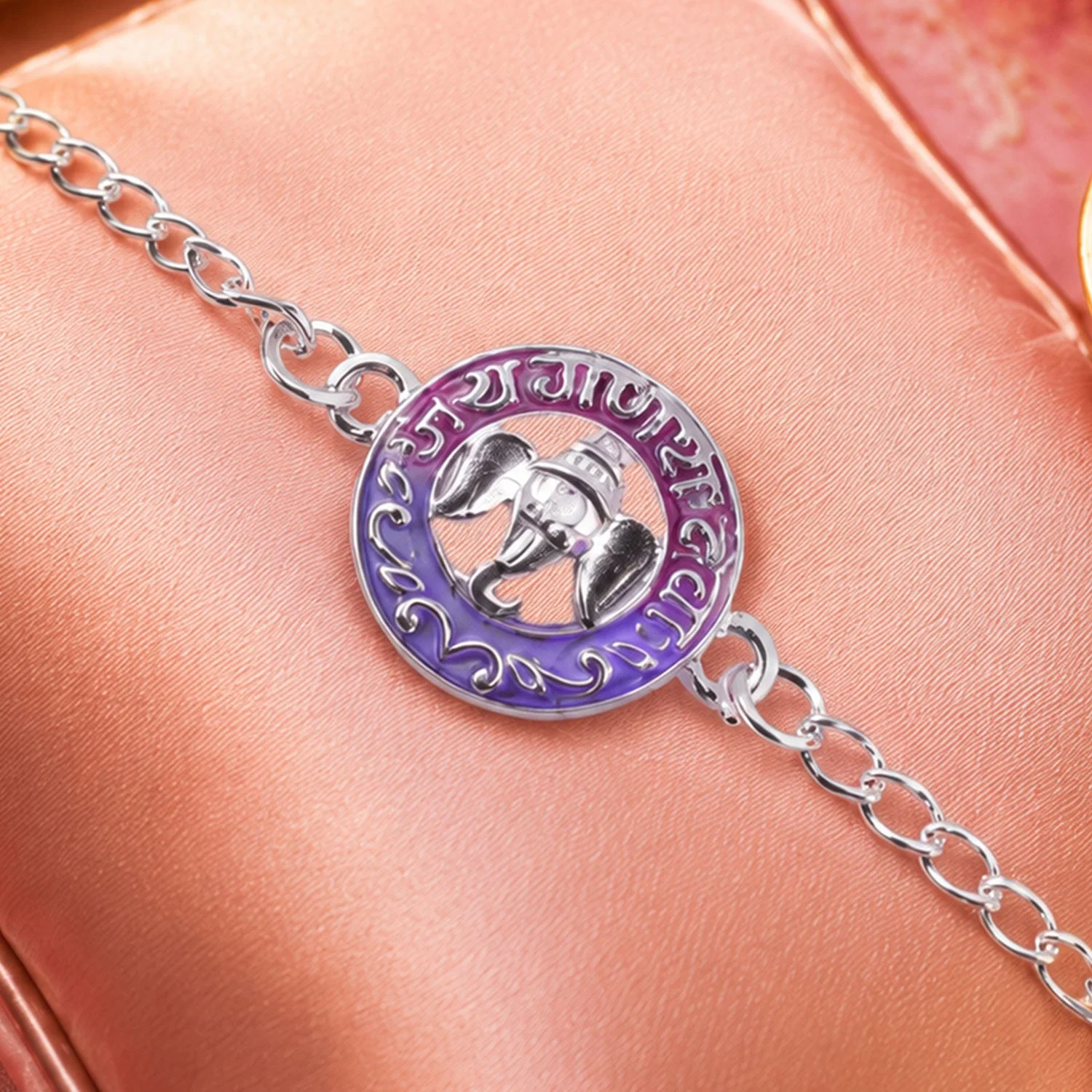 Silver Ganesha Enamel Frame Bracelet – Elegant Rakhi Gift for Brothers - Image 3
