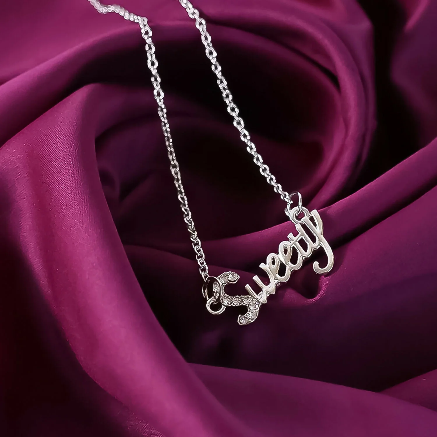 Sweety Pendant Necklace – Silver-Tone Elegant Script Design - Image 2