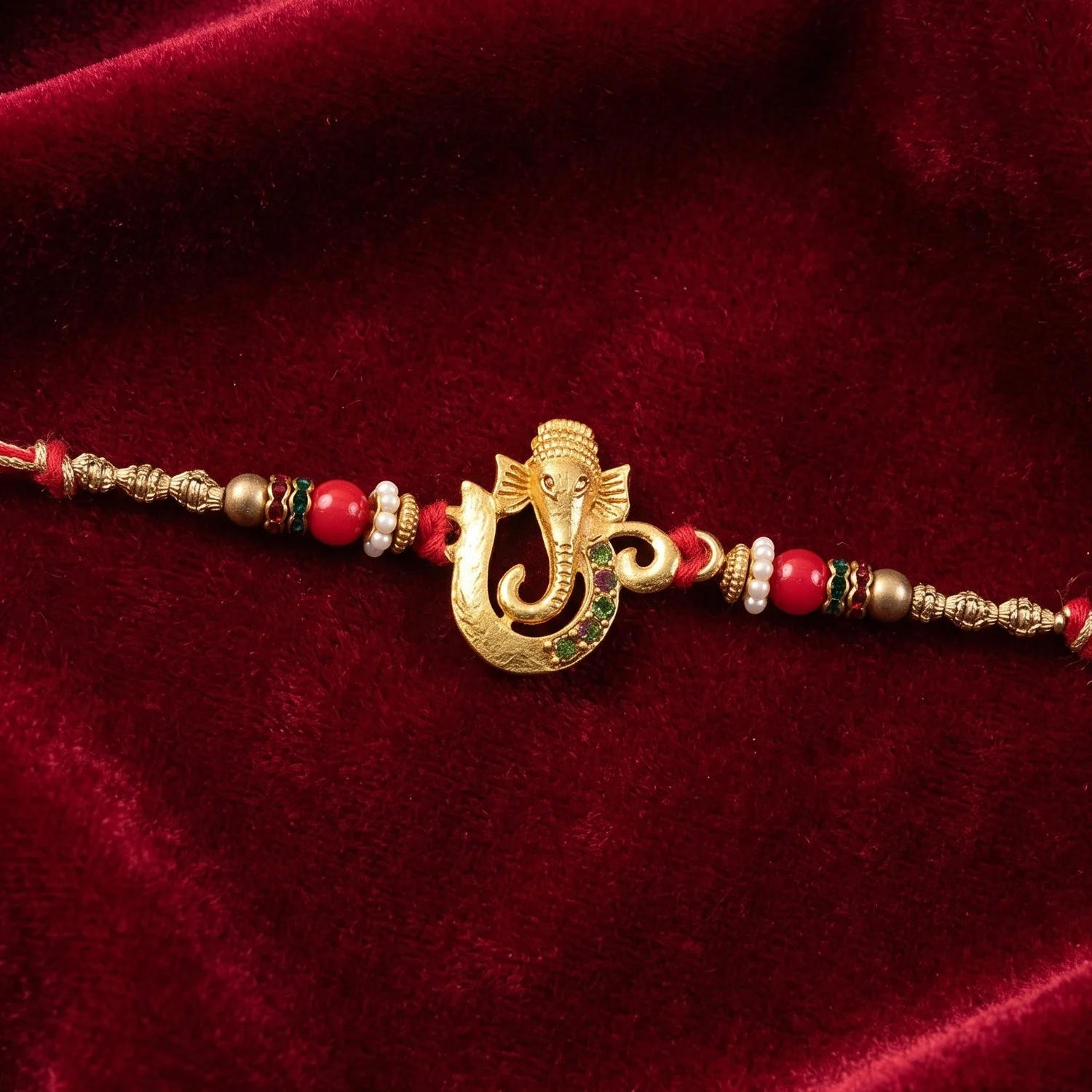 Golden Ganesha Rakhi with Beads – Elegant Brother Gift for Raksha Bandhan - Image 6