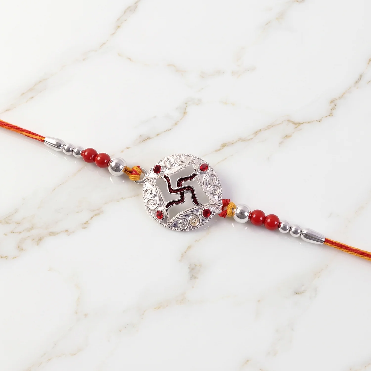 Silver Swastik Stone Rakhi – Elegant Traditional Festive Accessory - Image 6