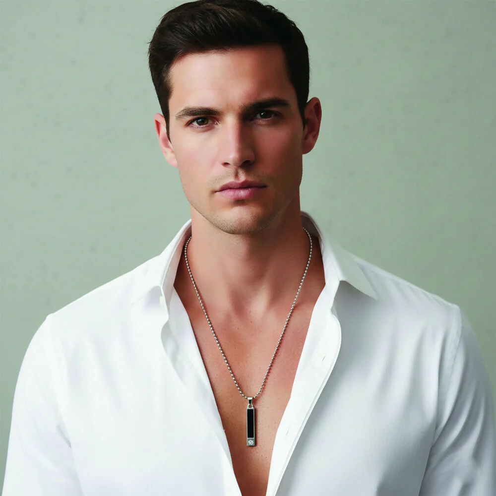 Rectangular Black Inlay Pendant for Men – Sleek Modern Design - Image 2
