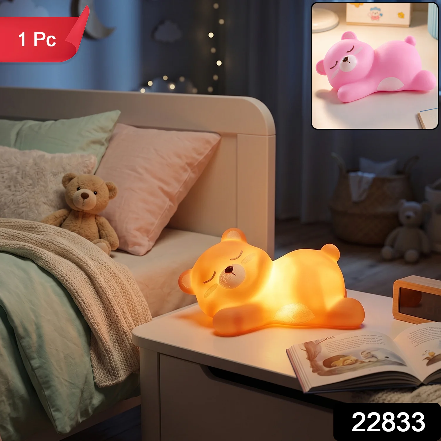 Sleeping Bear LED Night Light – Cute Silicone Kids Lamp - Image 2
