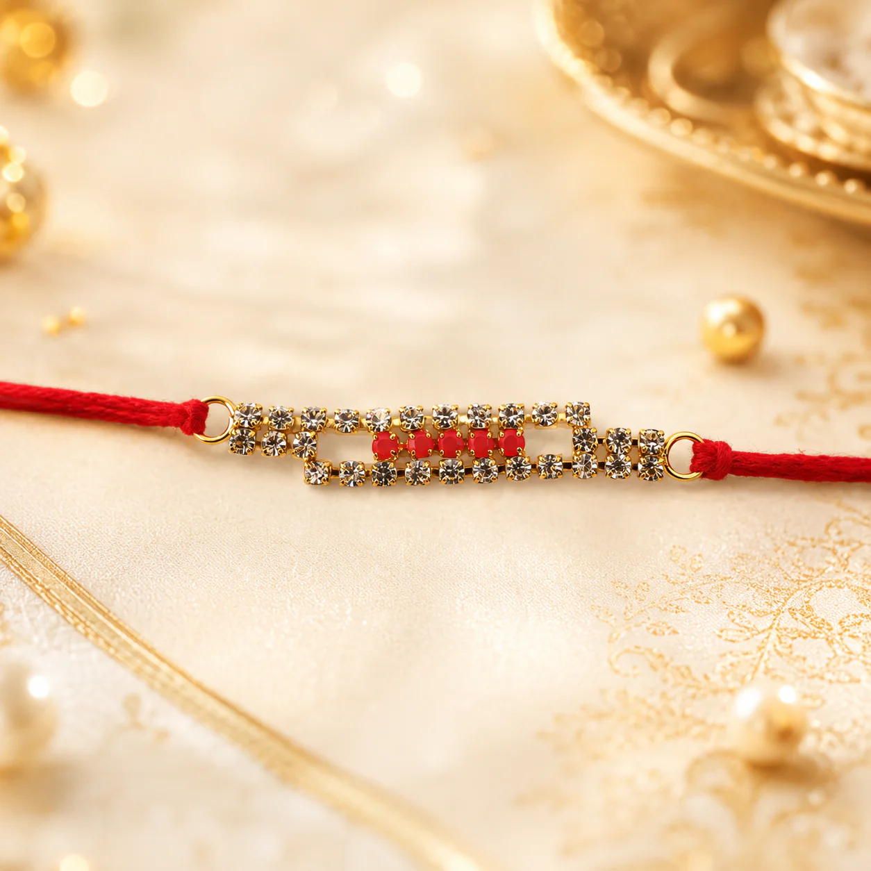 American Diamond Rakhi – Slim Studded Bar for Brother - Image 4