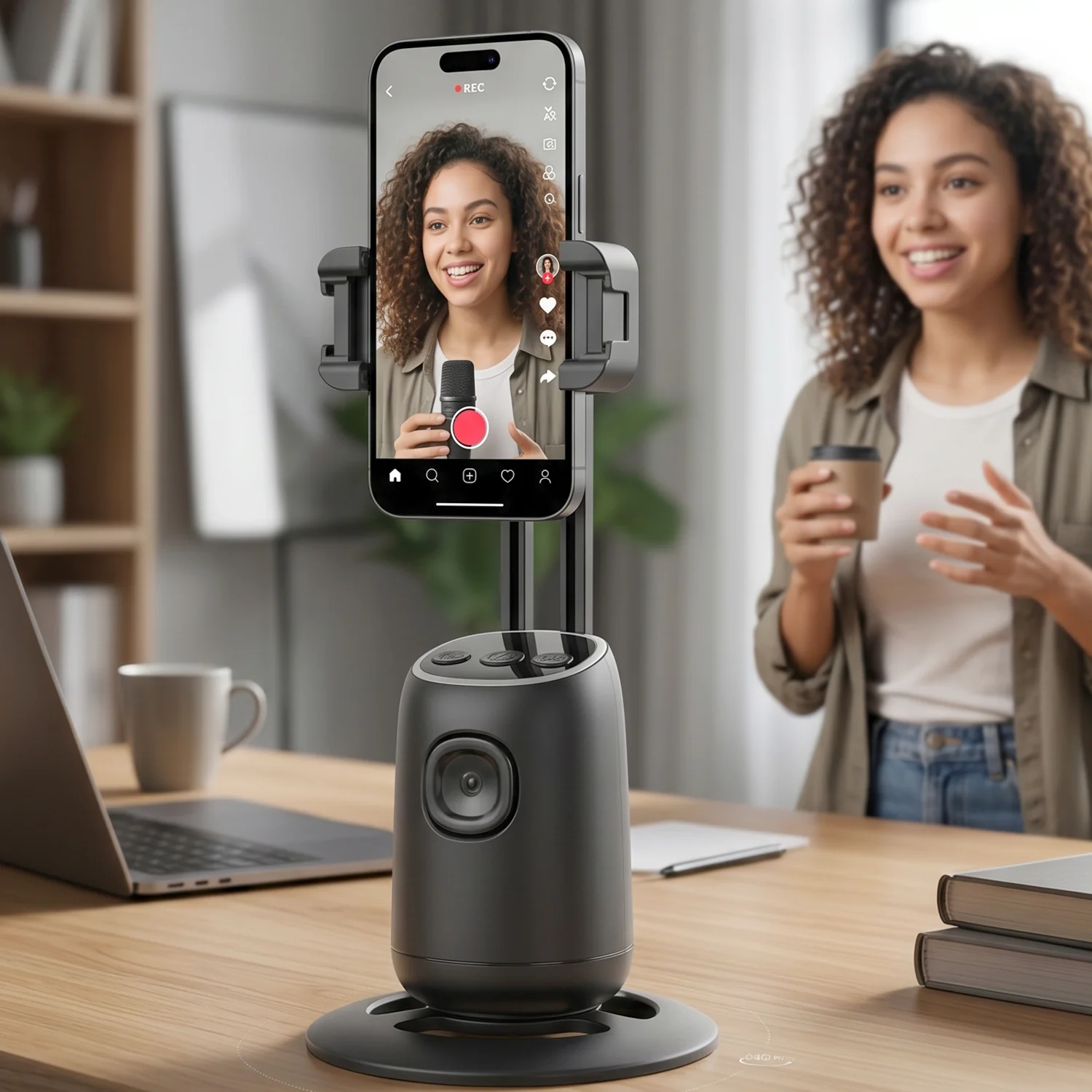 AI Face Tracking Mobile Holder – Hands-Free 360° Video Streaming - Image 4