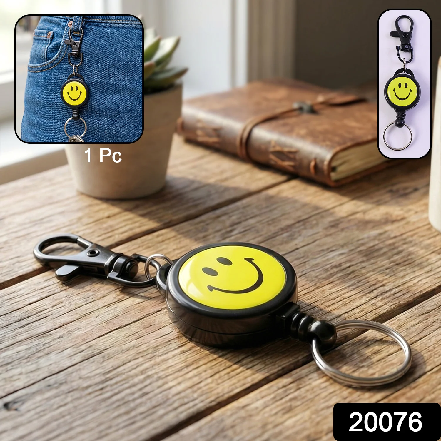 Smiley Face Retractable Keychain – Durable Heavy-Duty Clip - Image 2